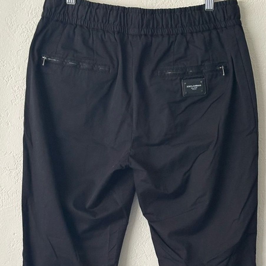 Dolce & Gabbana Essential Black Stretch Cotton Pants IT 46 Metal Logo Tag Size US 30 / EU 46 - 8 Thumbnail