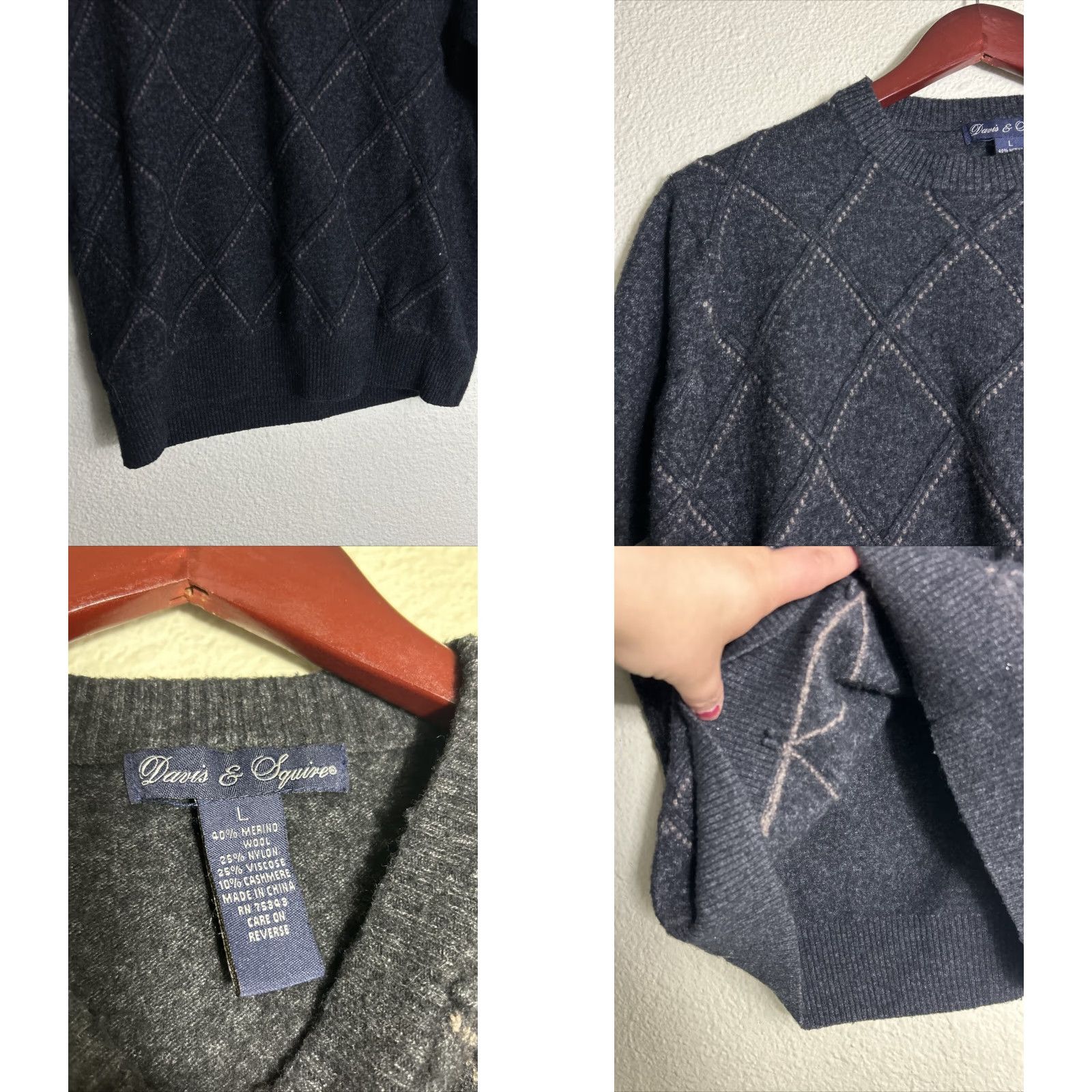 Vintage Davis And Squire Womens Large Pullover Sweater Gray Merino Wool Cashmere Blend Size L / US 10 / IT 46 - 8 Thumbnail