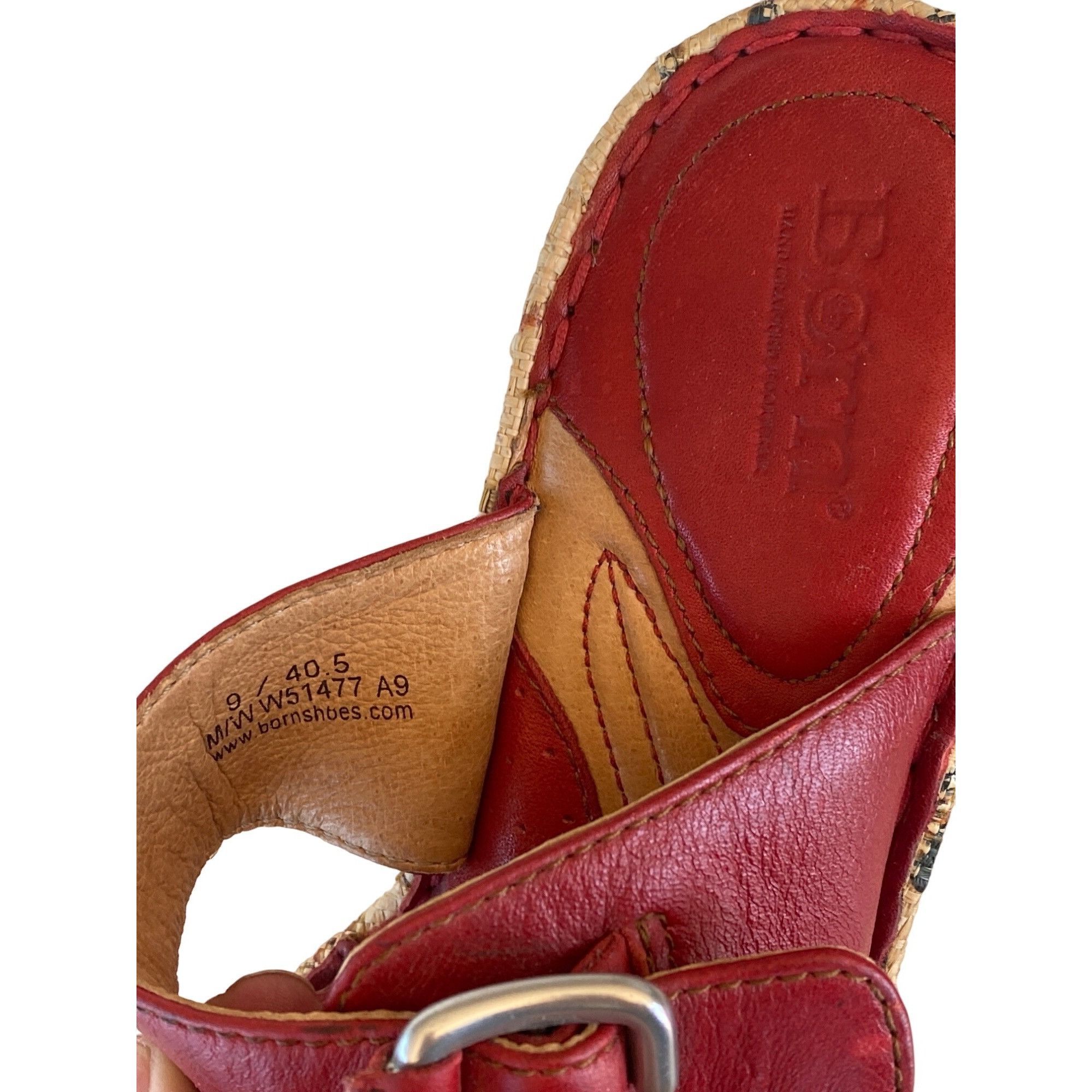 Other Born Red Leather Buckle Slip On Floral Wedge Sandals Women's Size US 9 / IT 39 - 6 Thumbnail