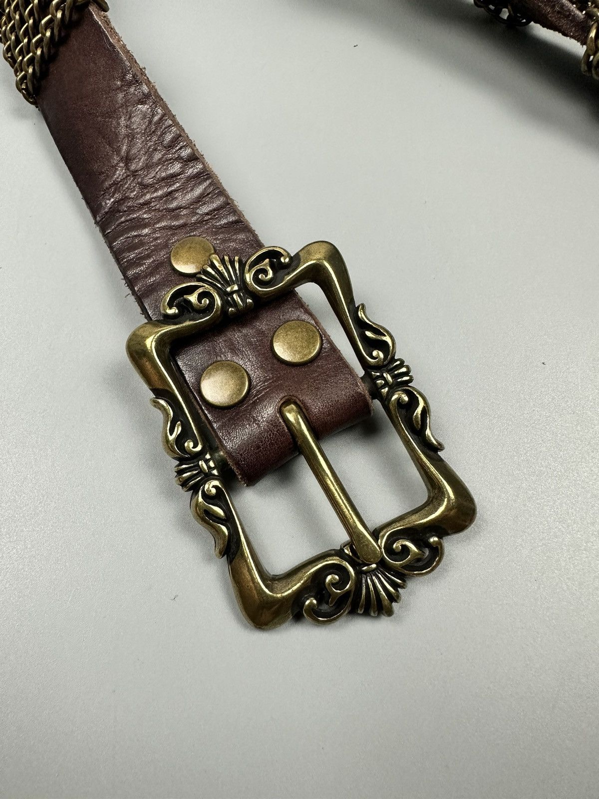 Japanese Brand Rare Gothic Celtic Flower Buckle Studded Leather Belt Size 34 - 12 Thumbnail