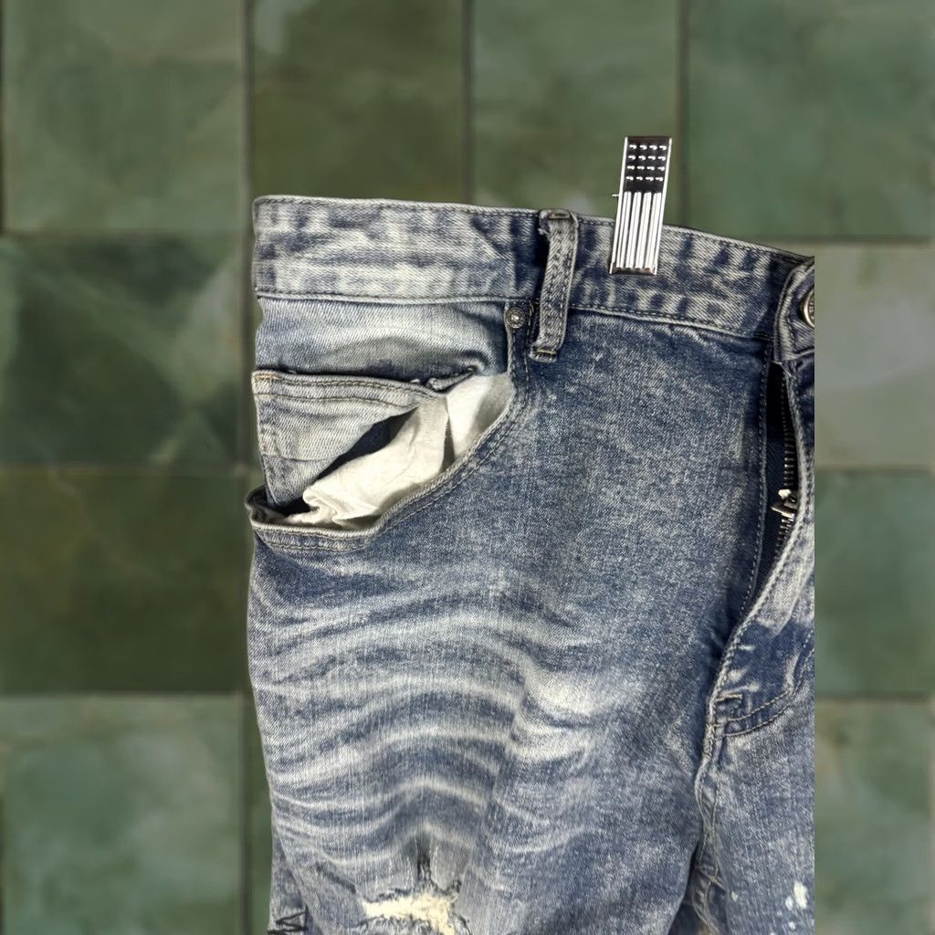 Denime Smoke Rise Jeans Mens 38x32 Slim Blue Distressed Paint Splatter Denim Grunge 90s Mens Size US 38 / EU 54 - 1 Thumbnail