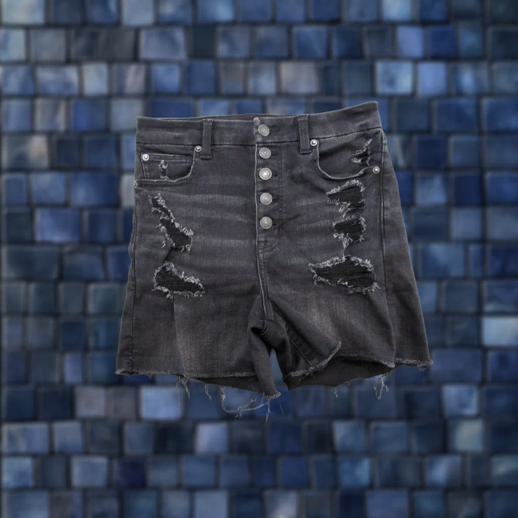 American Eagle Outfitters American Eagle Outfitters Shortie Shorts Button Fly Size 6 Denim Black High Rise 5-Pocket Stretch Womens Casual Summer Vintage No N/A Size 28" / US 6 / IT 42 - 1 Thumbnail