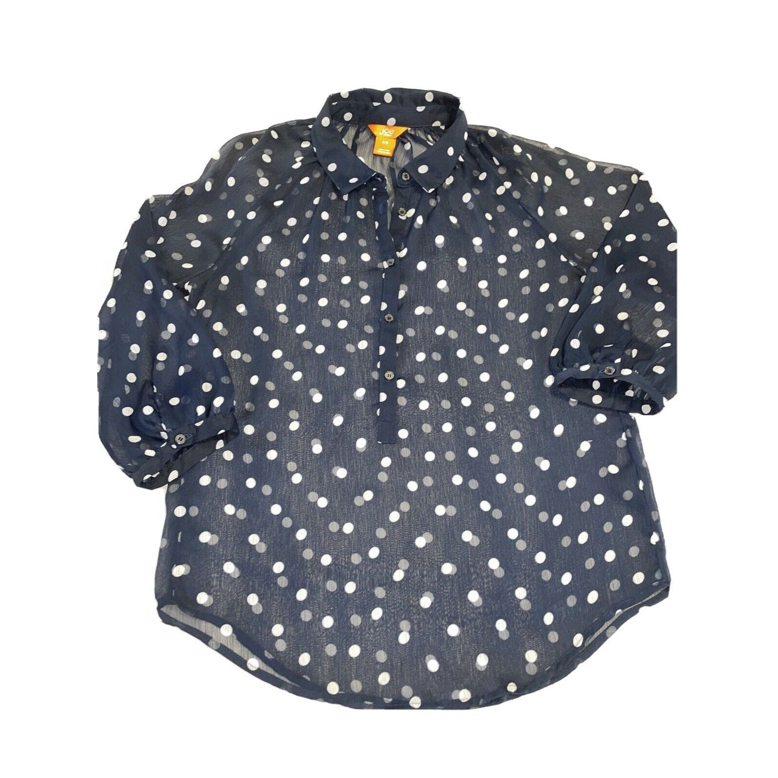 Joe Freshgoods JOE FRESH Women's Sheer Navy Polka dot Small Half Button Dow Size S / US 4 / IT 40 - 1 Thumbnail