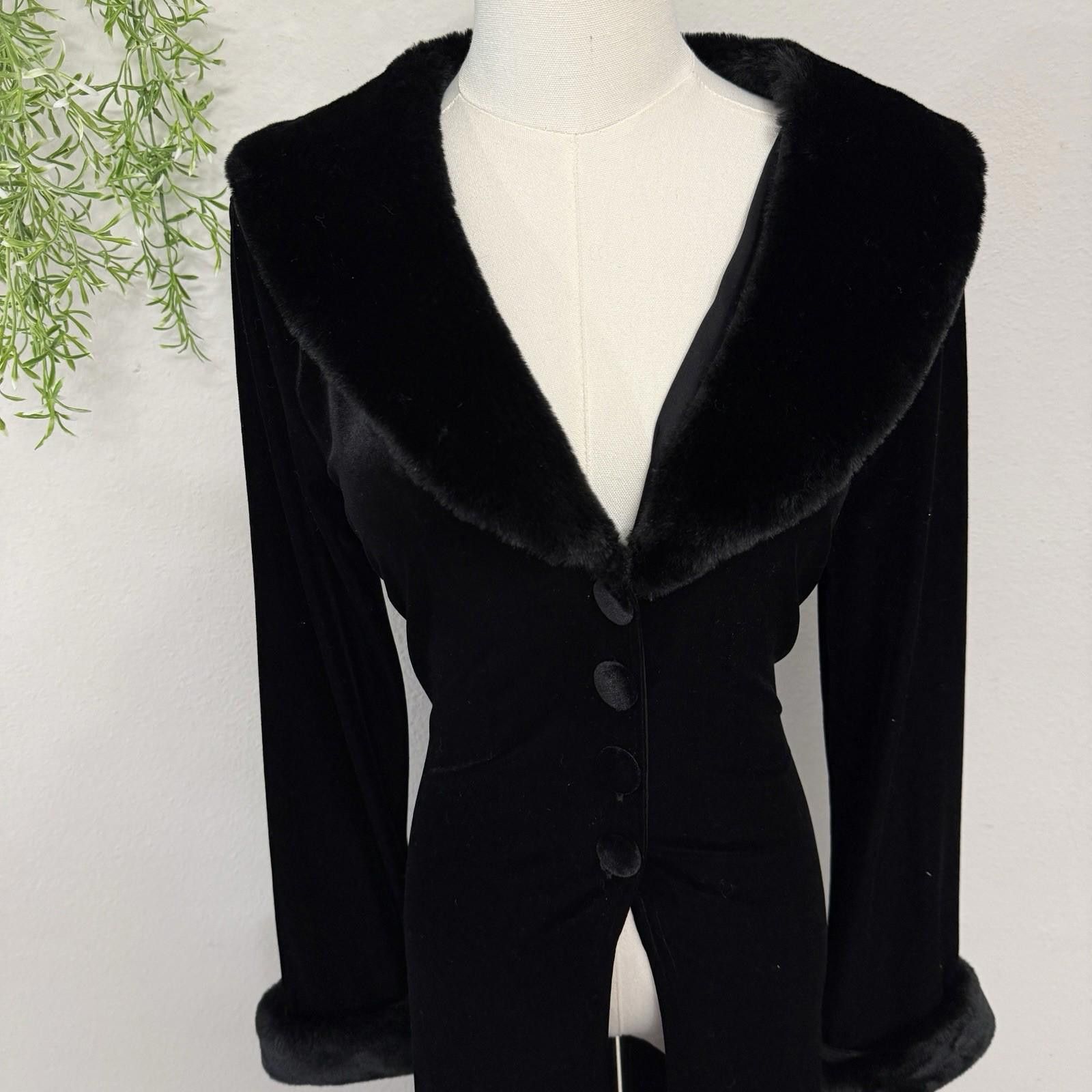 Designer Charlotte Russe velvet faux fur duster coat large Size L / US 10 / IT 46 - 6 Thumbnail