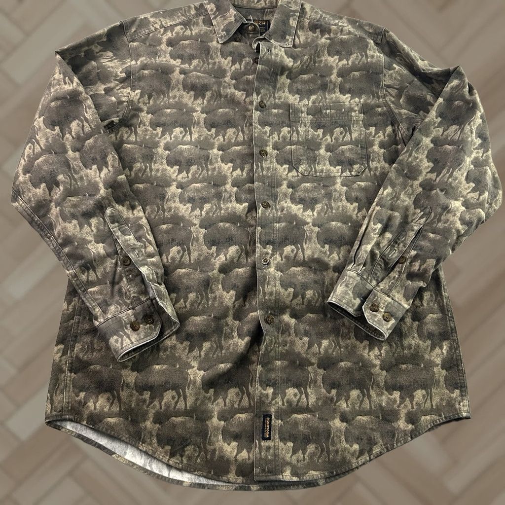 Vintage Woolrich Chamois All Over Buffalo Print Heavy Button Shirt Mens Large Tan Beige Size US L / EU 52-54 / 3 - 1 Thumbnail