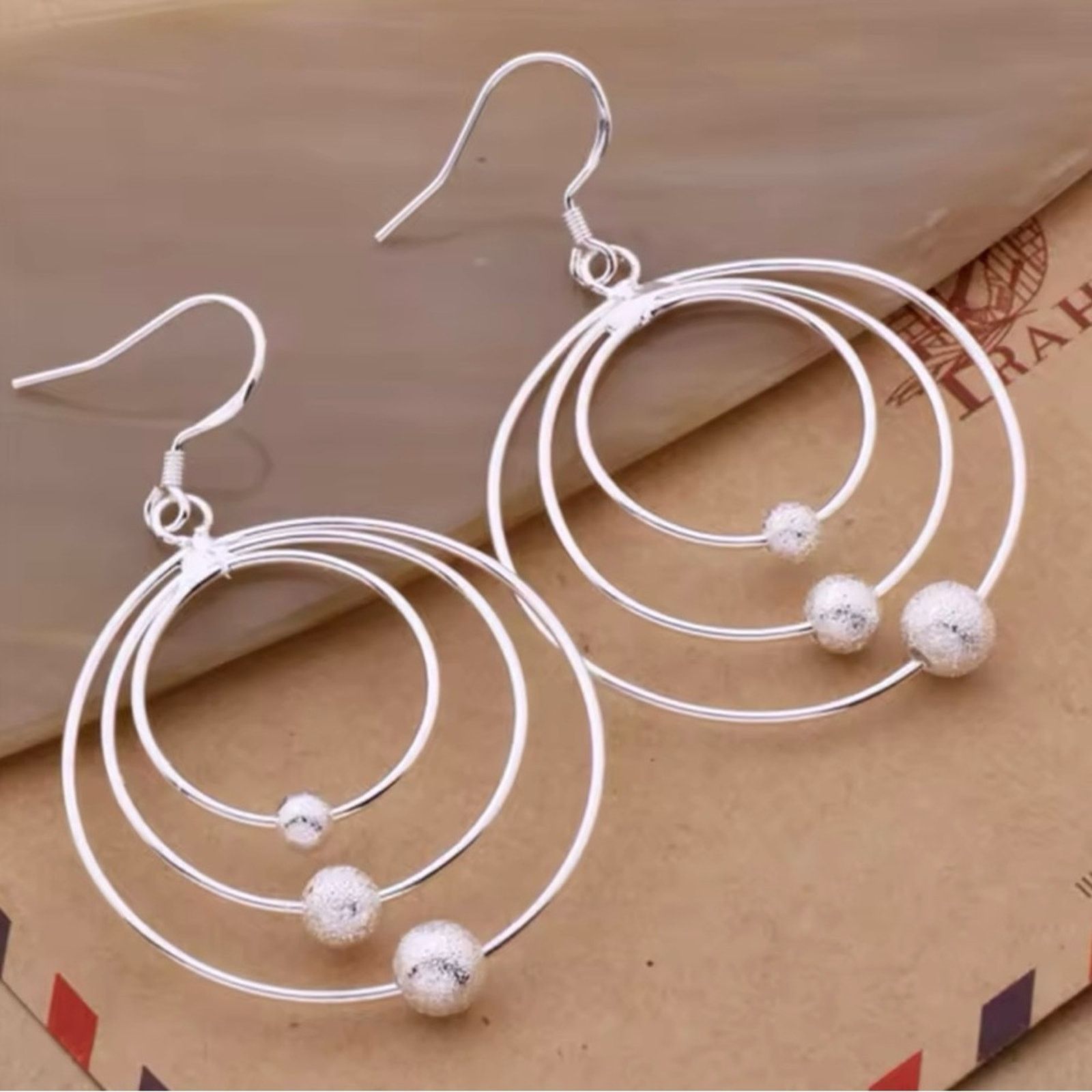 Other Sterling Silver Three circle beads Earrings for Women Size ONE SIZE - 3 Thumbnail