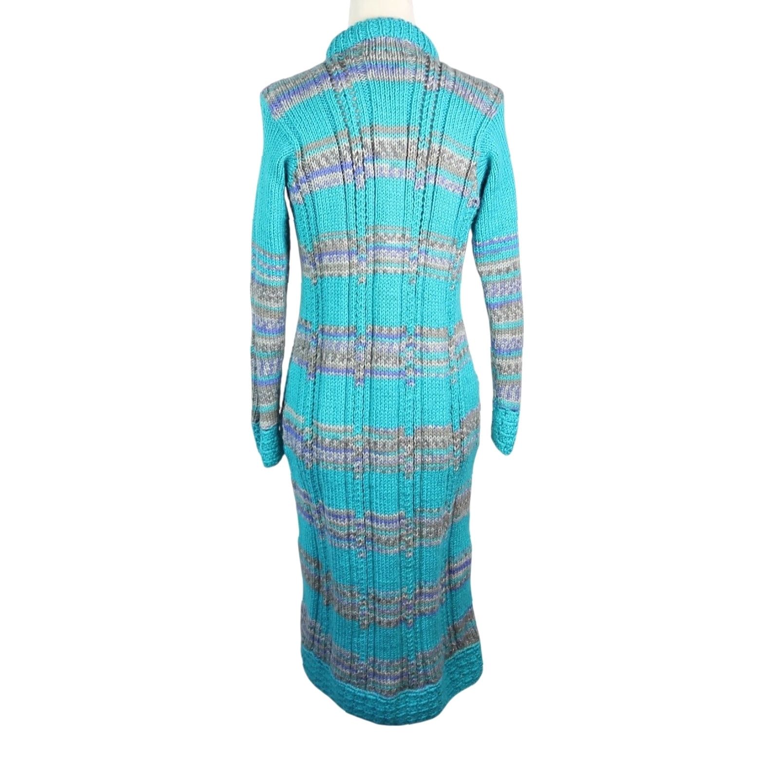 Altea VINTAGE Teal Blue and Grey Stripe Cardigan Sweater Duster Long XS Women Knit Acrylic 90s Bohemian Striped Casual Fall Winter Long Sleeve Size XS / US 0-2 / IT 36-38 - 4 Thumbnail