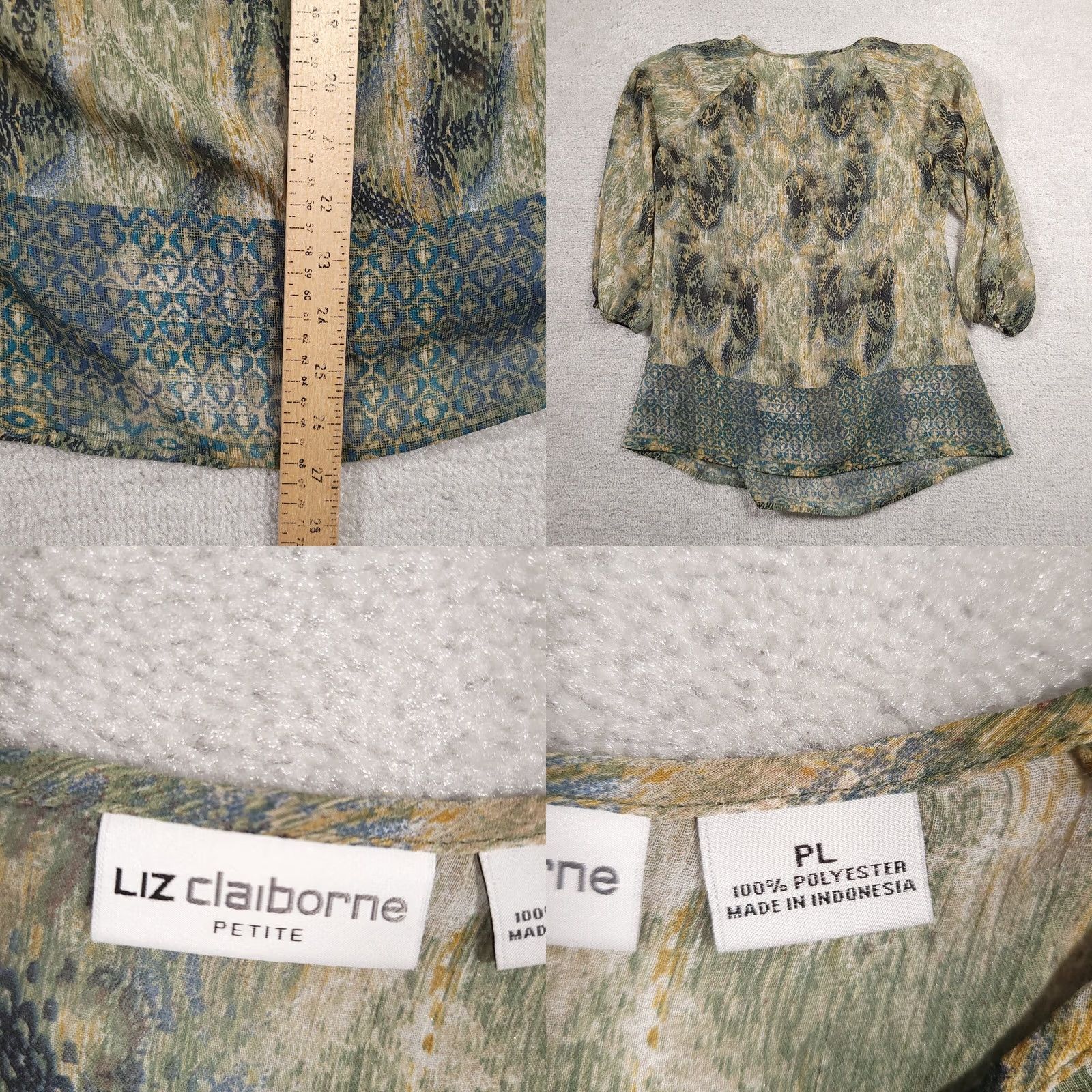 Liz Claiborne Liz Claiborne Shirt Women's PL Petite Green Lightweight Long Sleeve Henley Tie Shirt Size L / US 10 / IT 46 - 8 Thumbnail