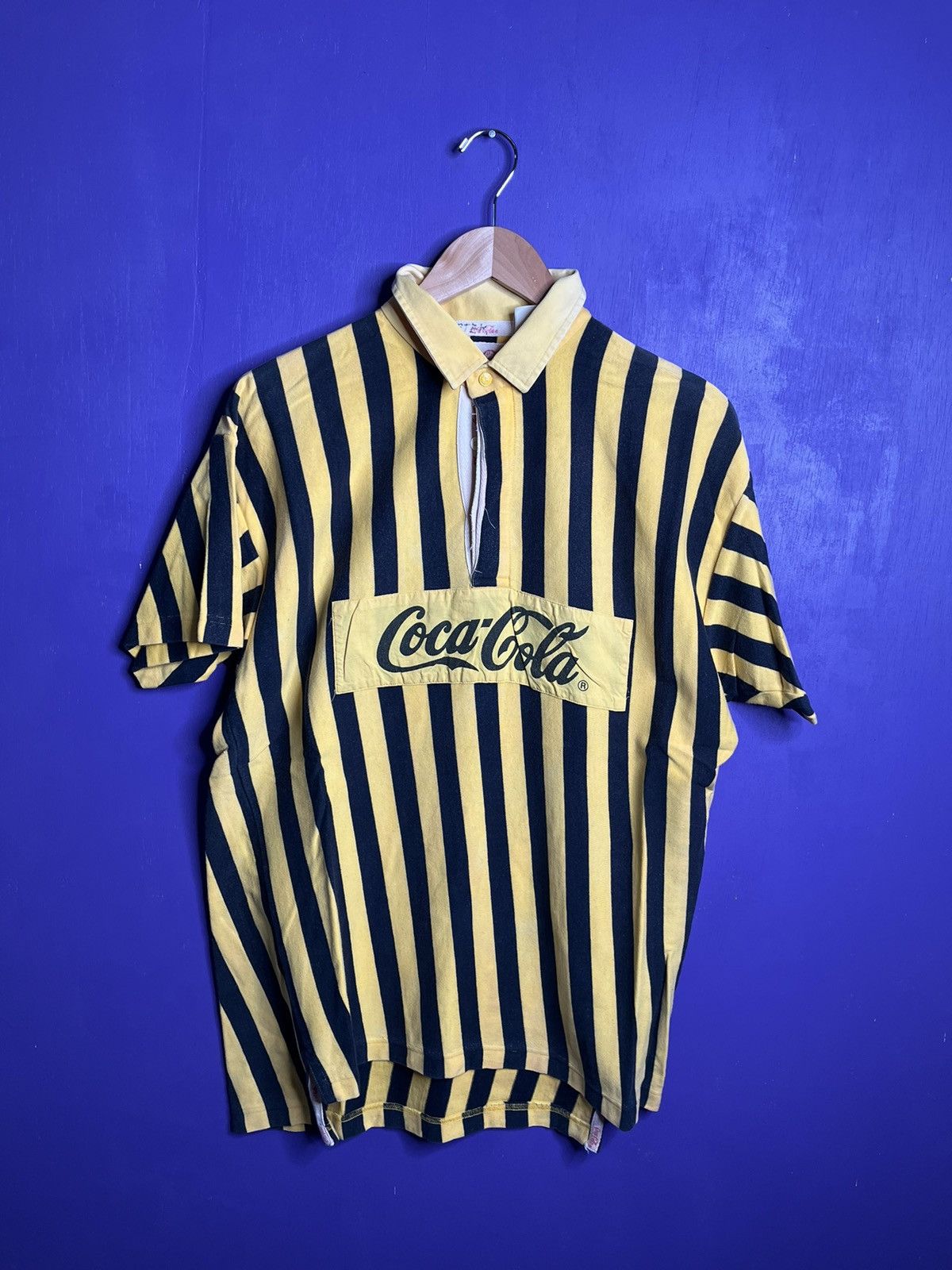 Vintage 70s Coca-Cola stripped referee polo shirt
