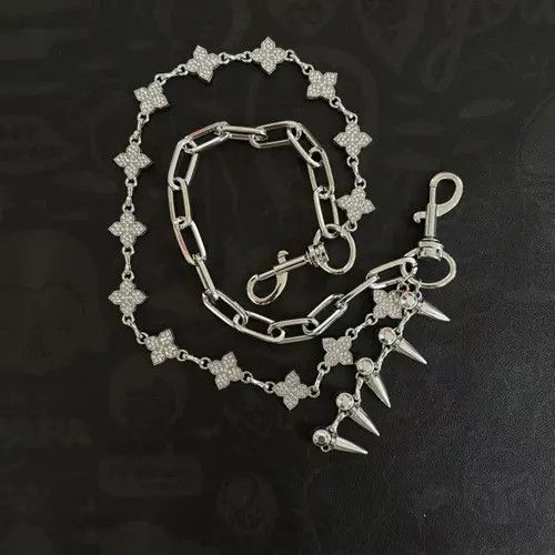 Jewelry Silver Chain Punk Spike Wallet Chain, Double Layer Size ONE SIZE - 4 Thumbnail