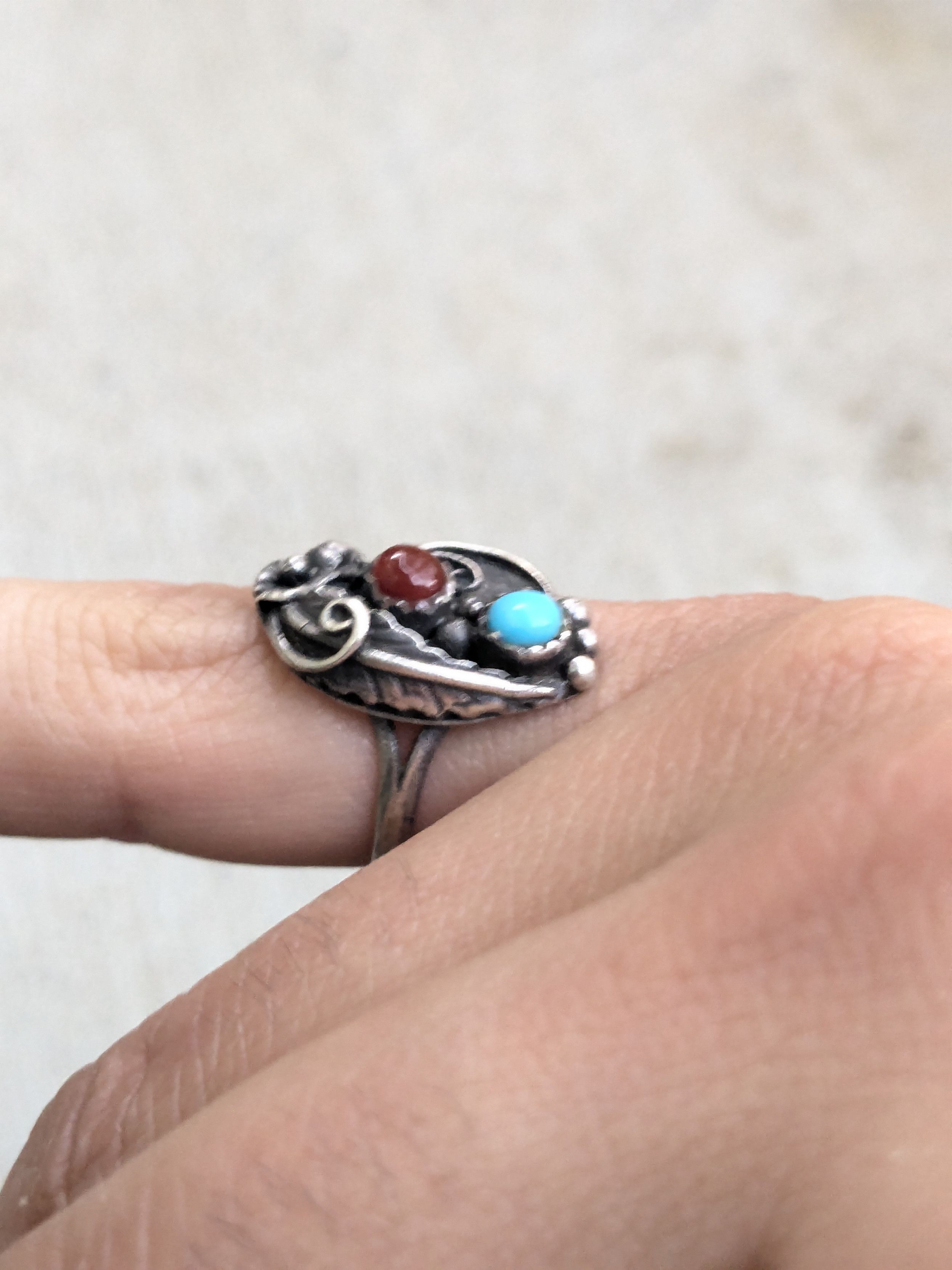 Jewelry × Sterling Silver Vintage Sterling Silver Ring Turquoise Agate 5.75 Native Size ONE SIZE - 10 Thumbnail