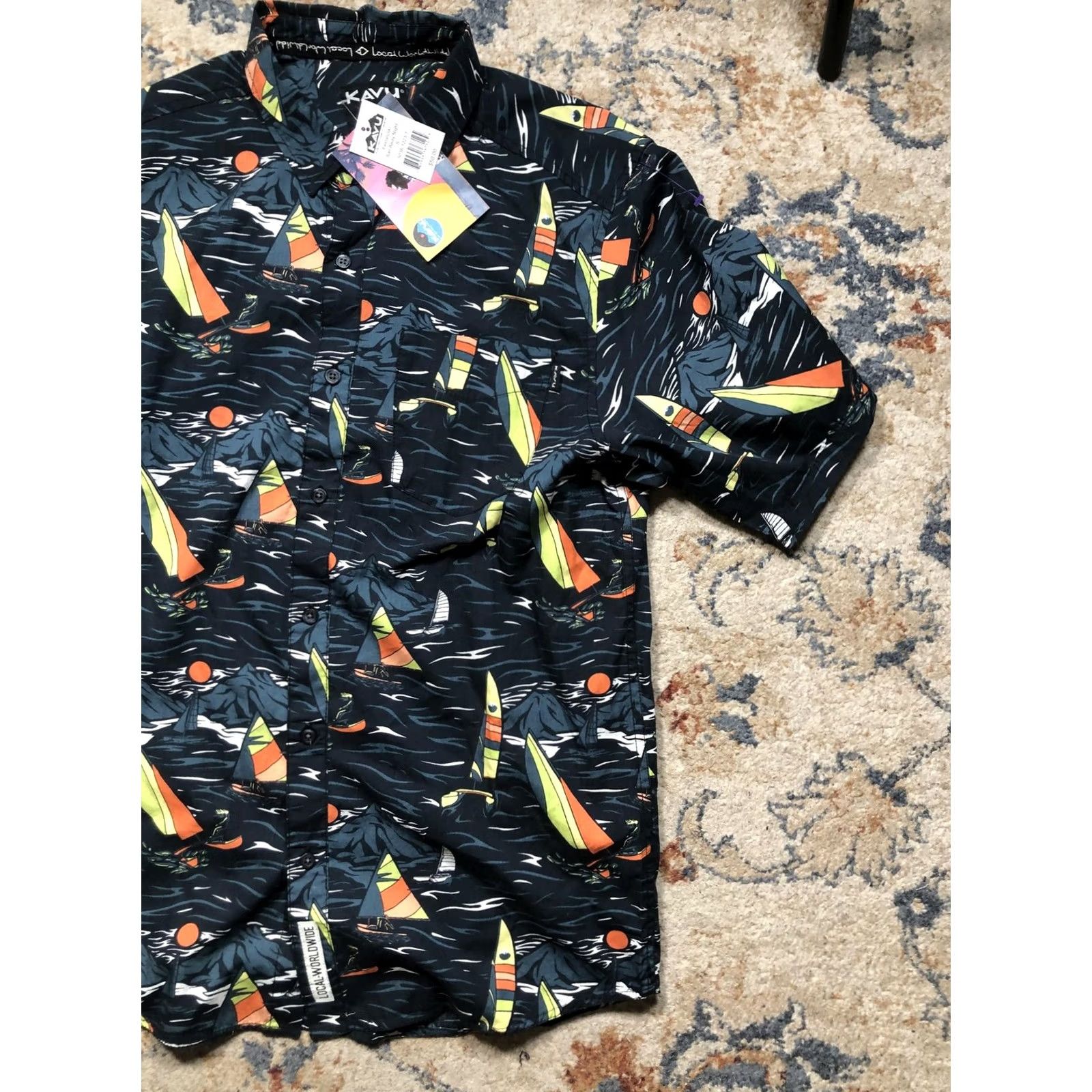 KAVU KAVU Shirt Mens Small Multicolor Sailboat Graphic Short Sleeve Button Up Casual Size US S / EU 44-46 / 1 - 4 Thumbnail