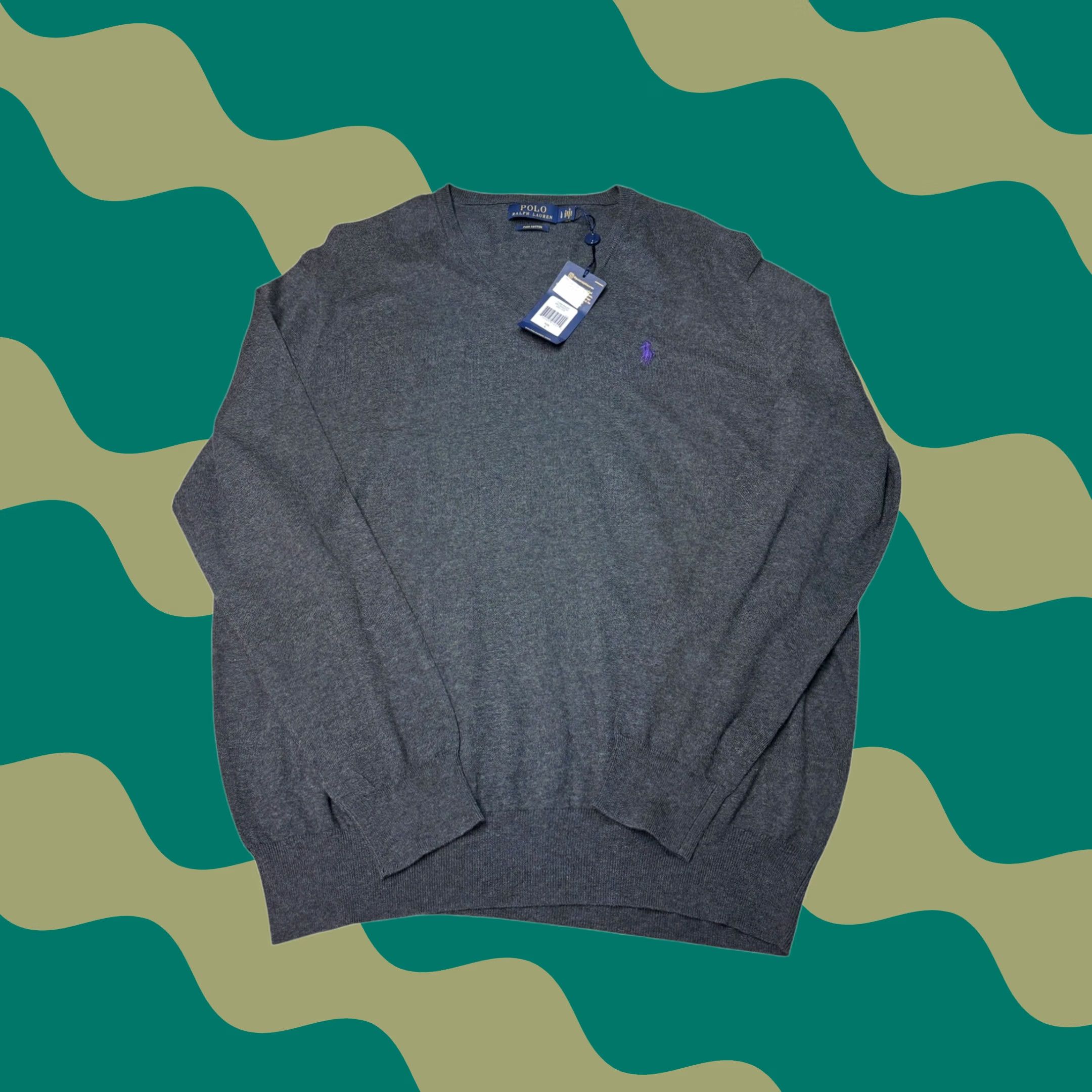 Polo Ralph Lauren Polo Ralph Lauren Mens Sweater V-Neck Gray Purple Pony Large Size US L / EU 52-54 / 3 - 1 Thumbnail
