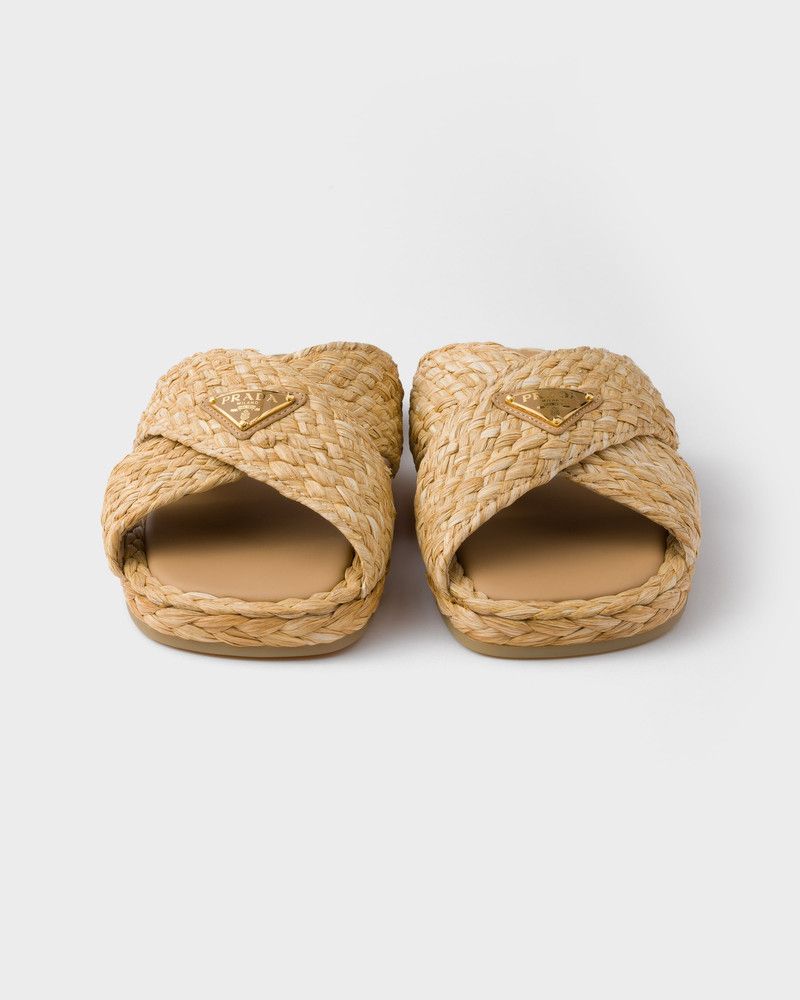 Prada o1mt1gz0526 Raffia Crisscross Slides in Beige Size US 8 / EU 41 - 5 Thumbnail