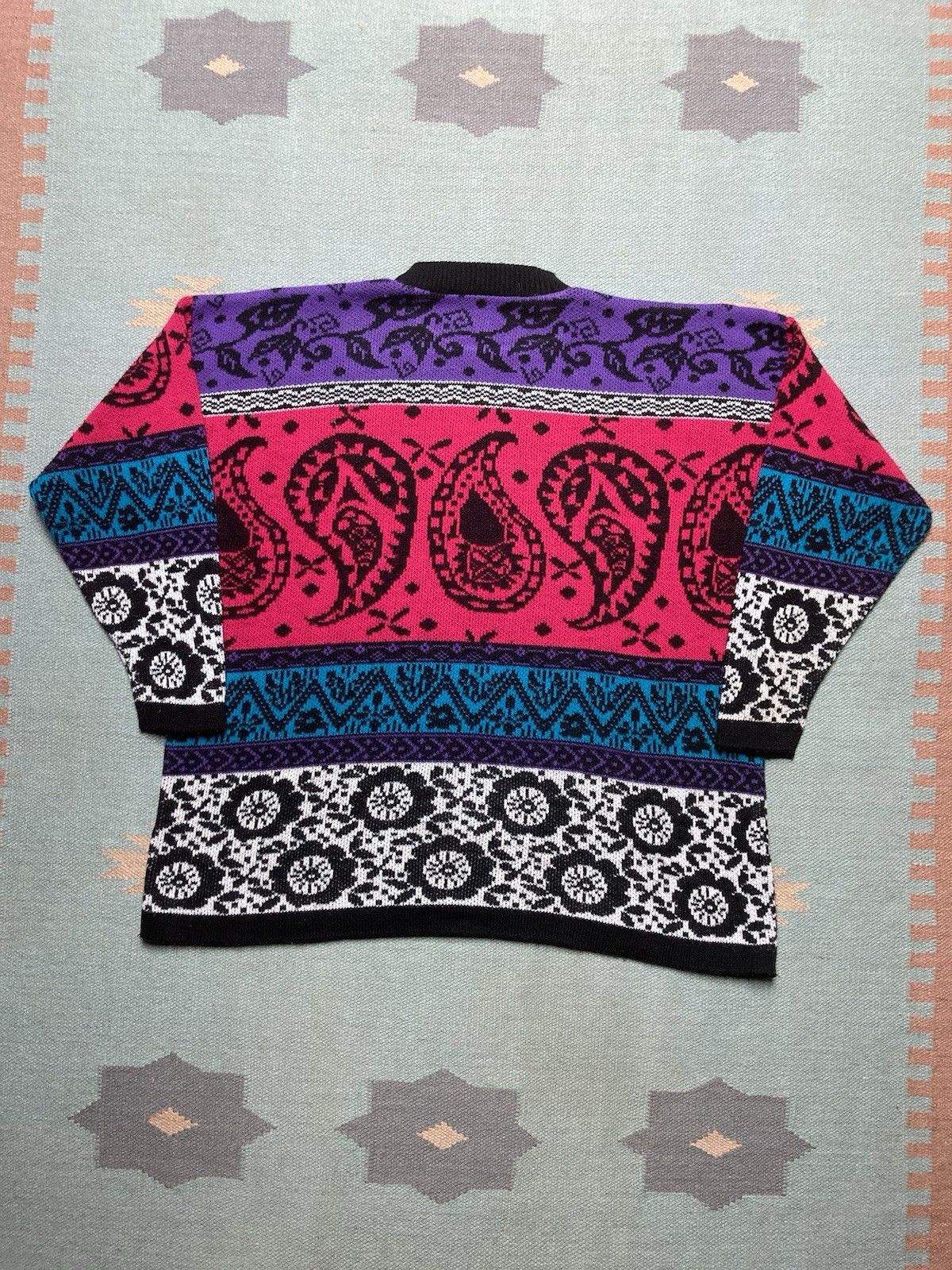 Vintage Vtg 80s acrylic knit sweater paisley geometric soft adult XL Size US XL / EU 56 / 4 - 6 Thumbnail