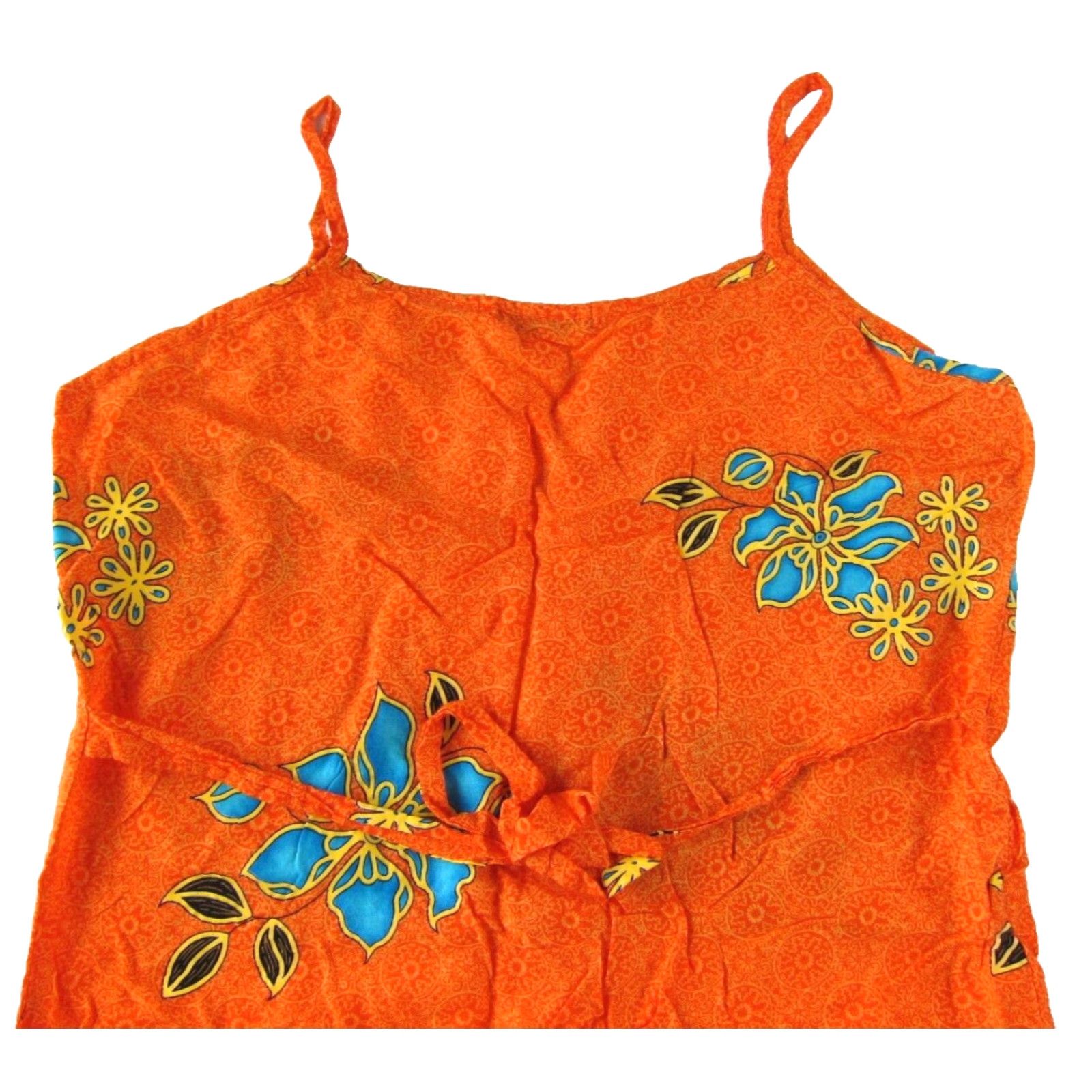 Vintage Vintage Aloha Batik 100% Rayon Orange Blue Hawaiian Floral Tank Dress S-M Womens Size S / US 4 / IT 40 - 5 Thumbnail