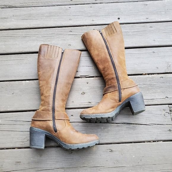Born Born Heeled Buckle Zip Up Brown Leather Knee High Tall Boots Size US 9.5 / IT 39.5 - 3 Thumbnail
