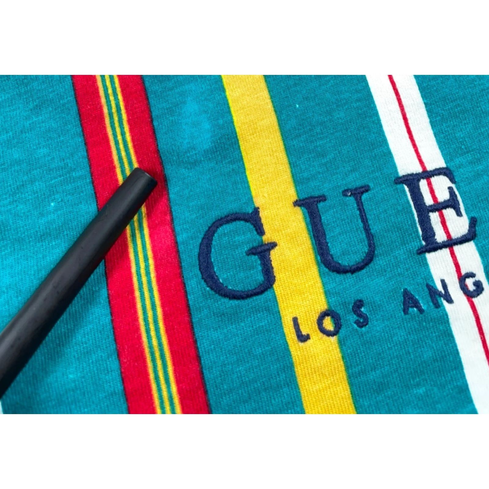 Guess VINTAGE GUESS Originals T-Shirt Men Large Green Rainbow Striped Embroidered Logo Size US L / EU 52-54 / 3 - 4 Thumbnail