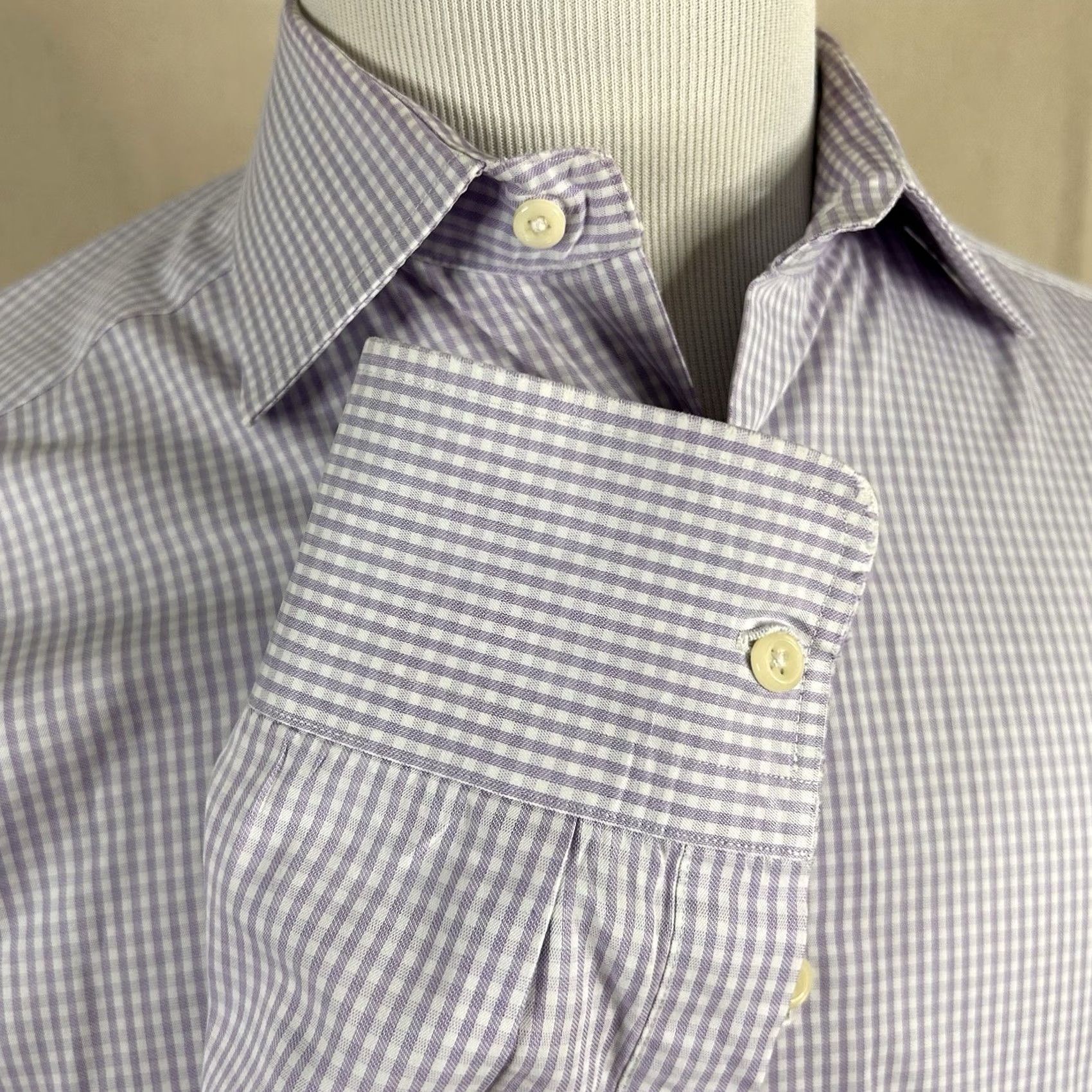 David Donahue David Donahue Dress Shirt 16 32/33 Slim Fit Plaid 100% Cotton Blue White Shirt Mens Regular Fashion Purple Red Pattern Casual Business Size 42R - 4 Thumbnail