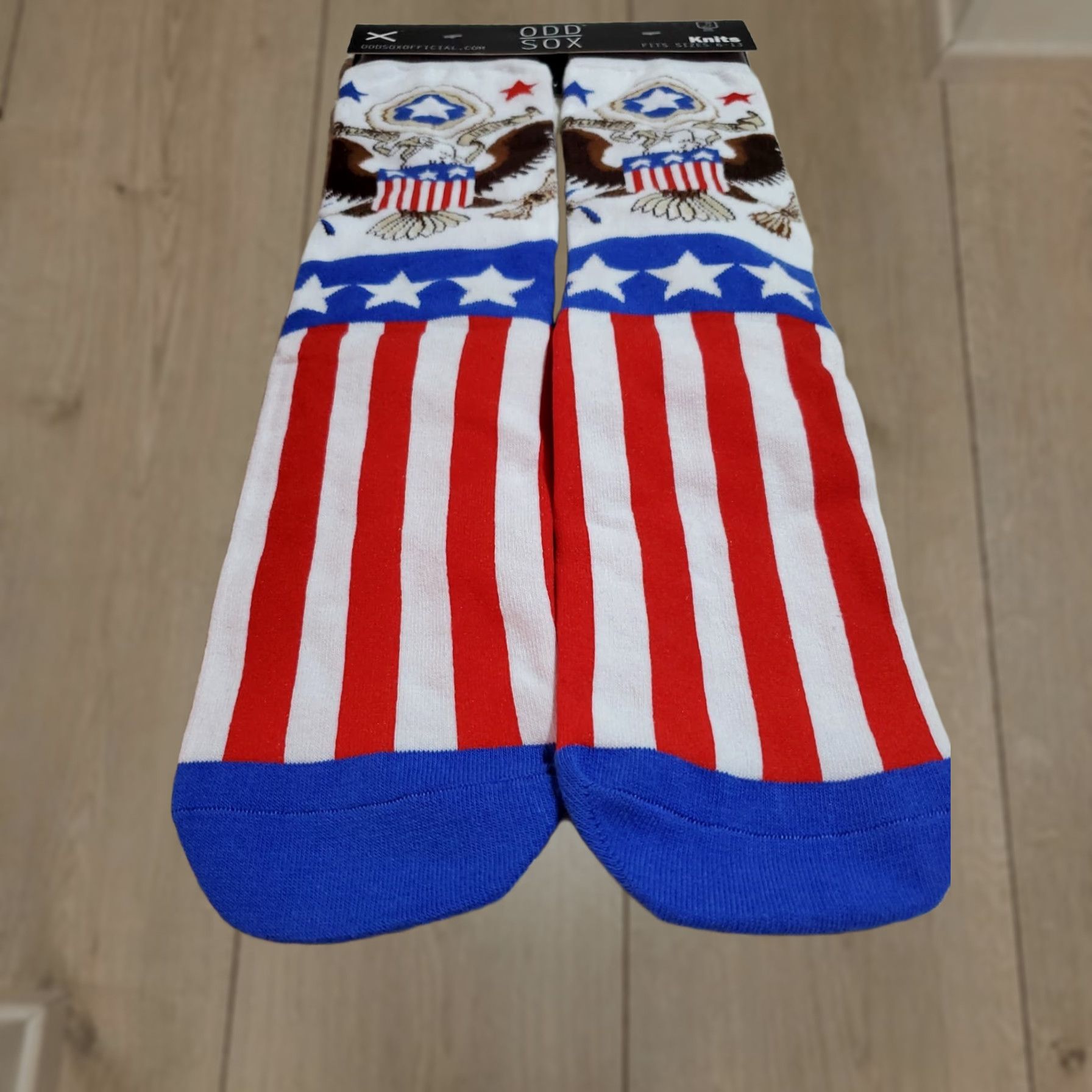 Vintage Odd Sox Patriotic Americana Eagle Stars Stripes Crew Socks 6-13 Men Red/Blue/White USA Stars Size ONE SIZE - 1 Thumbnail