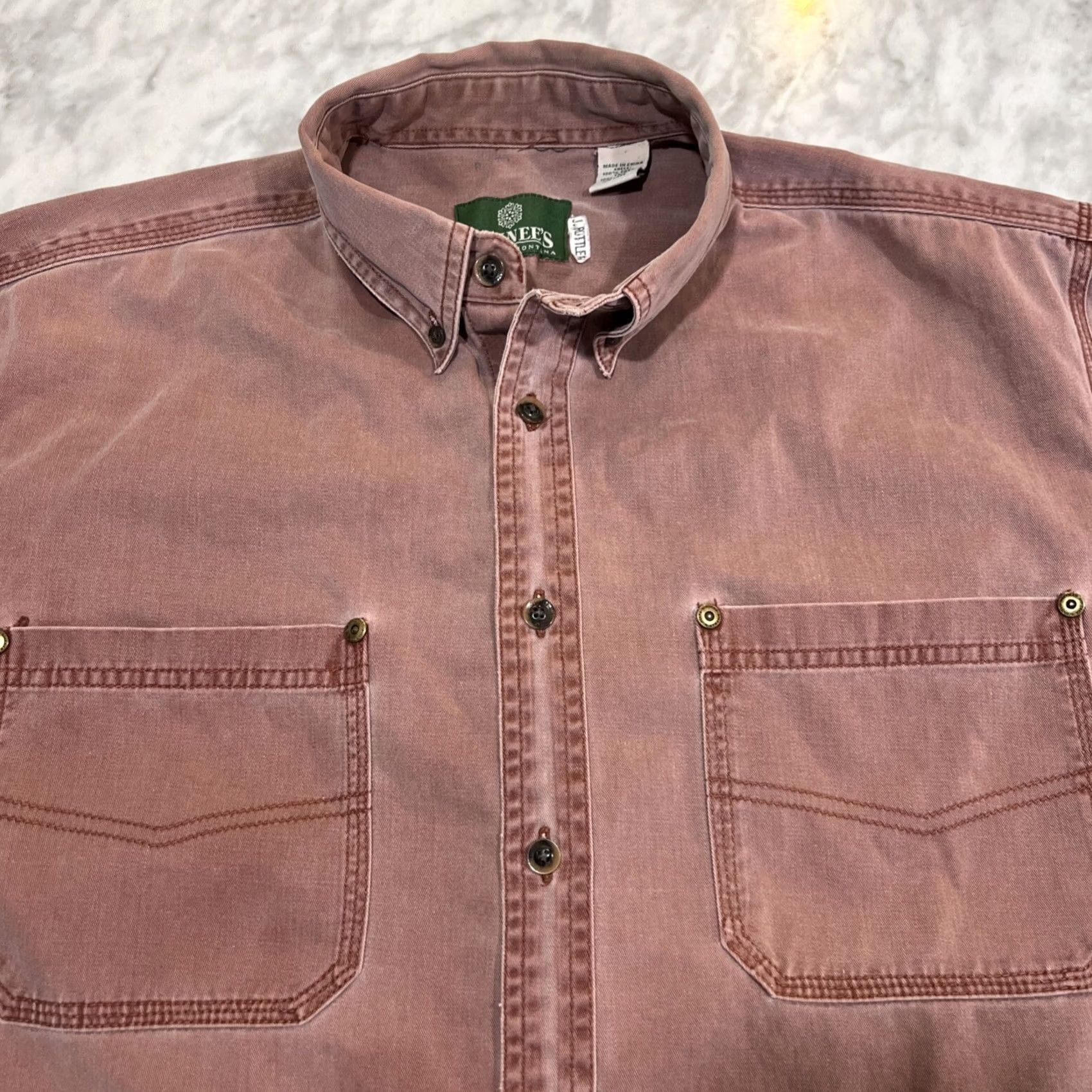 Vintage SCHNEE’S Red Button Down Mens Large Short Sleeve Heavy Canvas Cotton Shirt Size US 33 - 2 Thumbnail