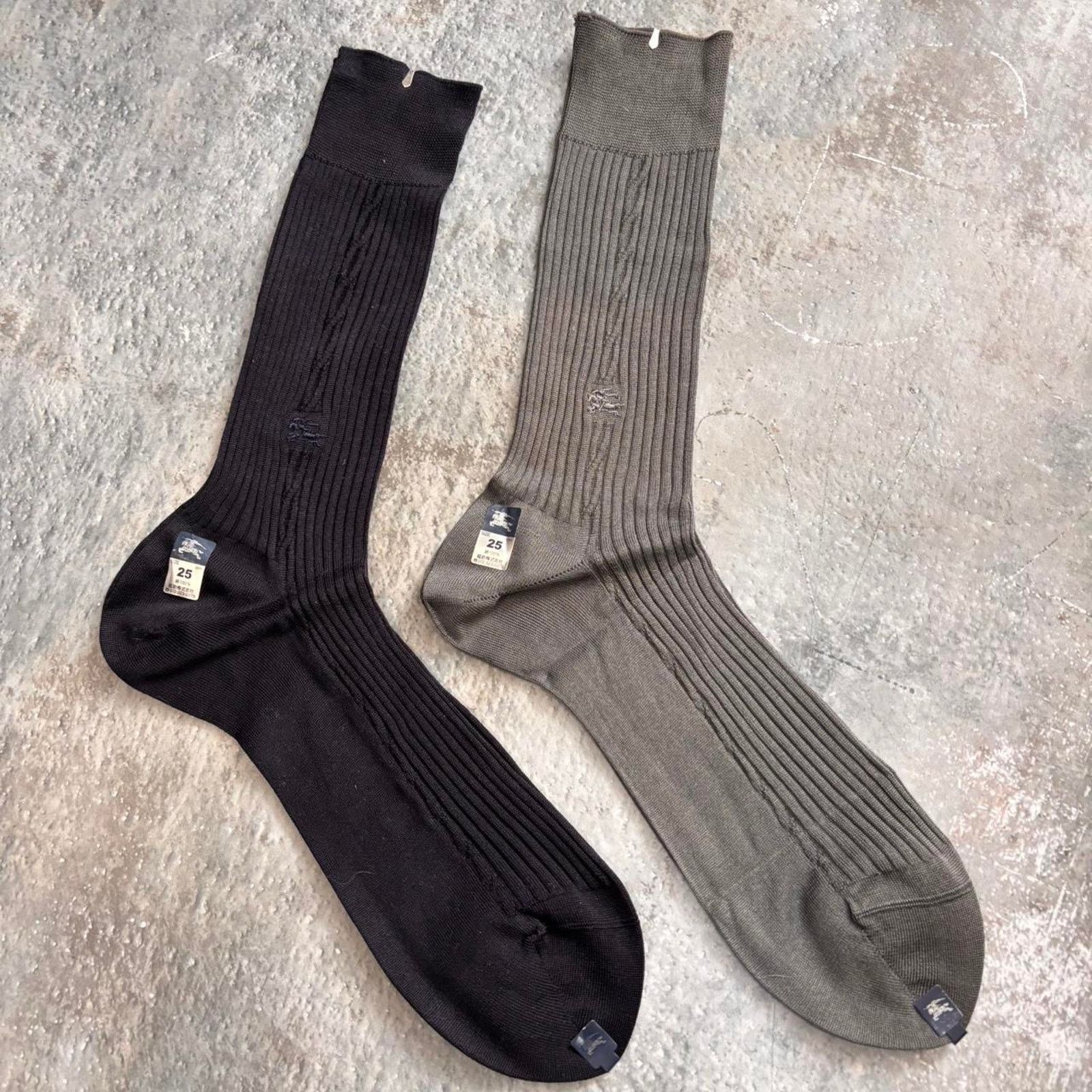 Burberry Vintage 90s Black & Grey Burberry Dress Socks. Mens 7 Size ONE SIZE - 1 Thumbnail