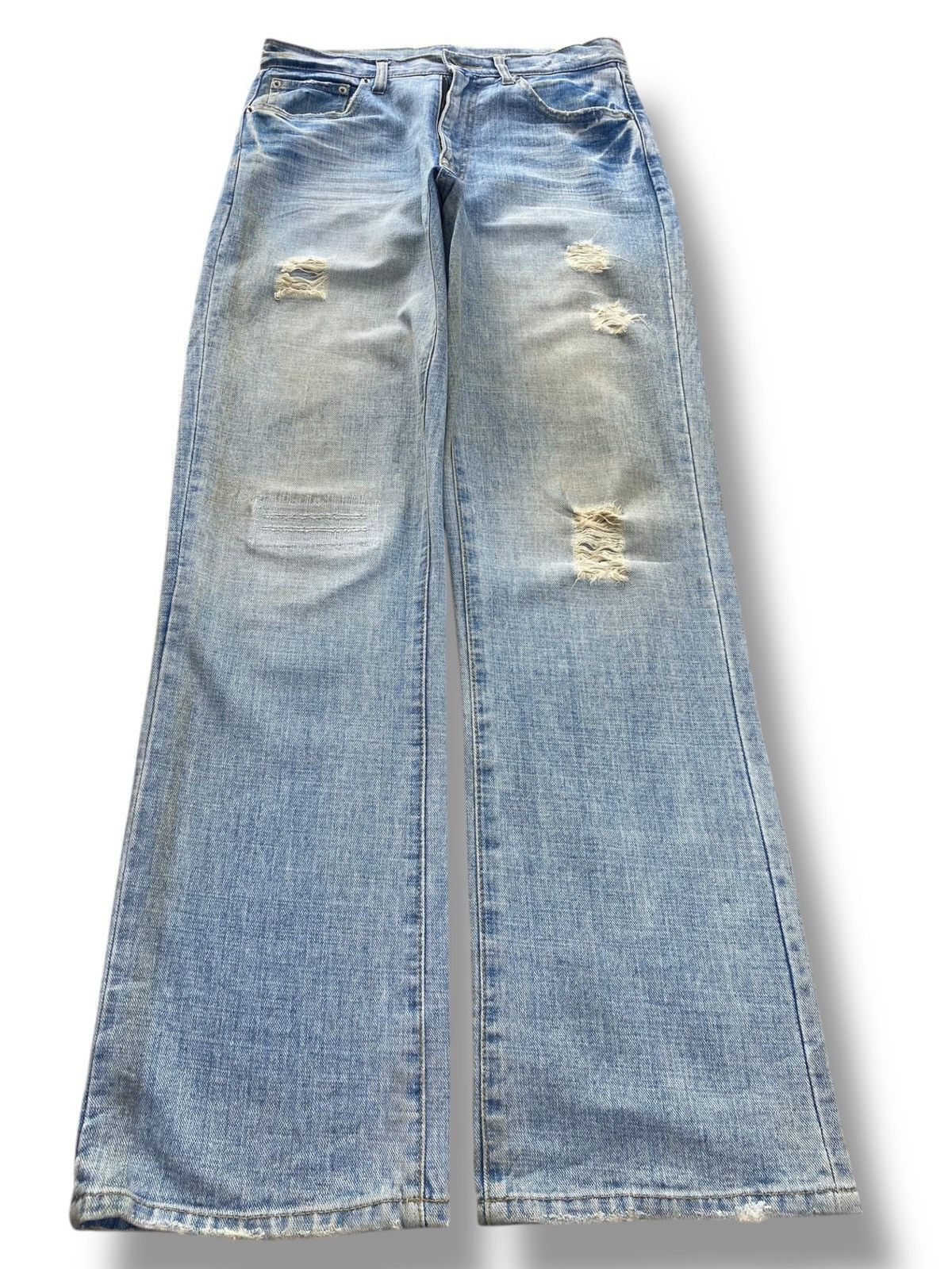 Japanese Brand Faded Wash Ripped Style Straight Leg Jeans