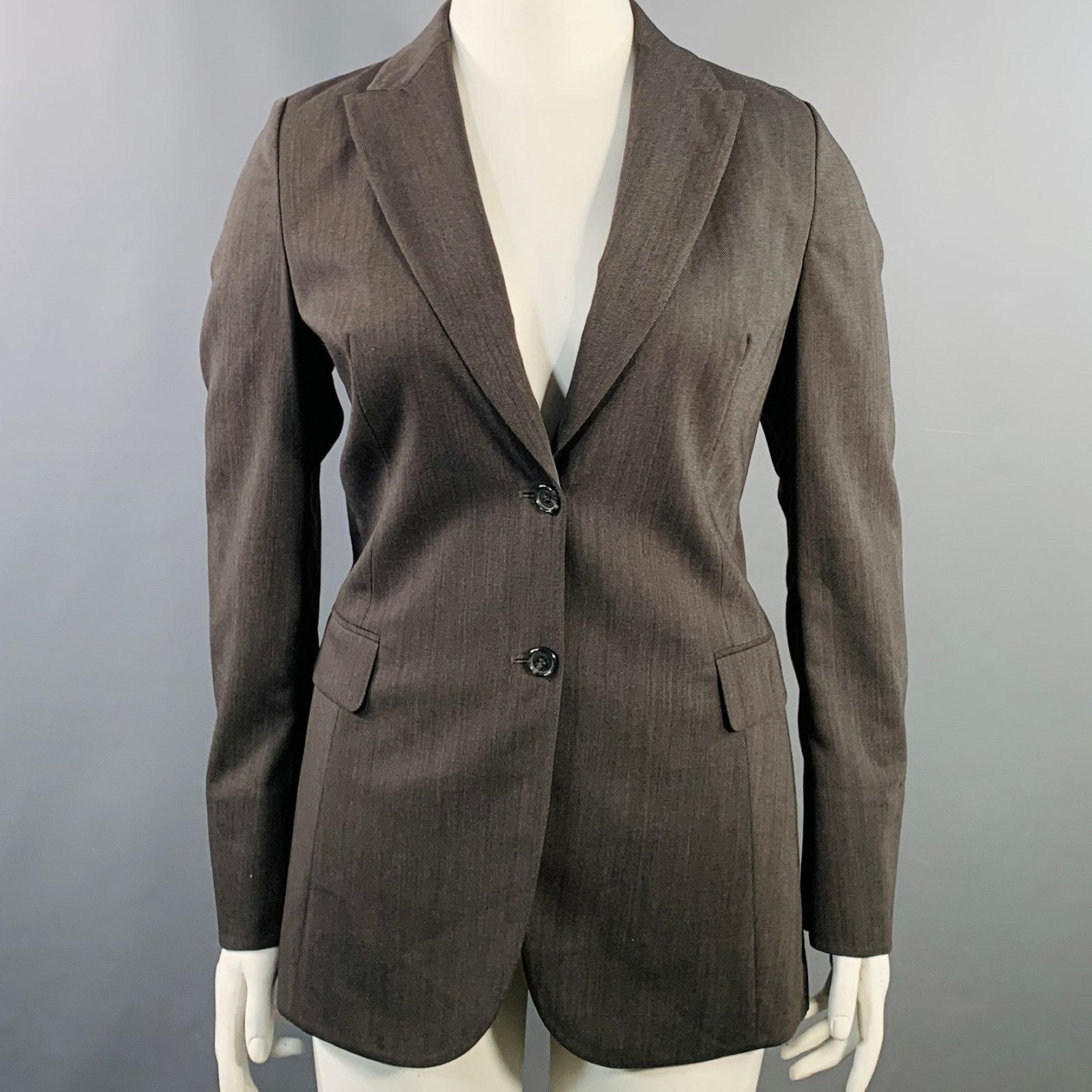 Akris AKRIS Grey Charcoal Wool Twill Peak Lapel Jacket Blazer Size L / US 10 / IT 46 - 1 Thumbnail