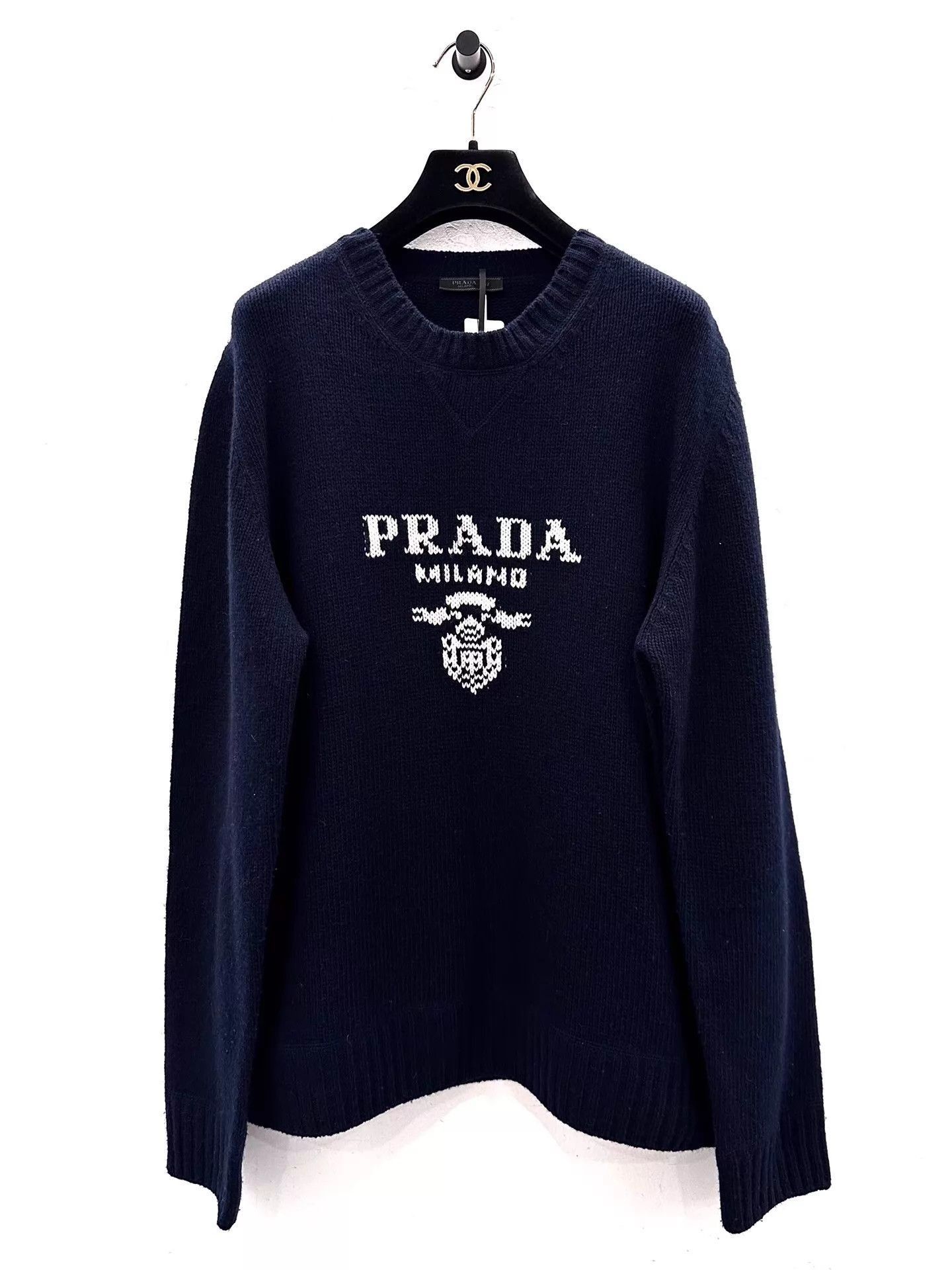 Prada Blue Logo Embroidered Long Sleeve Sweater Size US L / EU 52-54 / 3 - 1 Thumbnail
