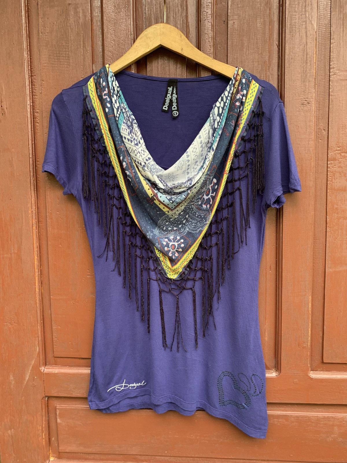 20471120 × Desigual × If Six Was Nine y2k Desigual Fringed Mix Graphic Tee Top Size S / US 4 / IT 40 - 3 Thumbnail