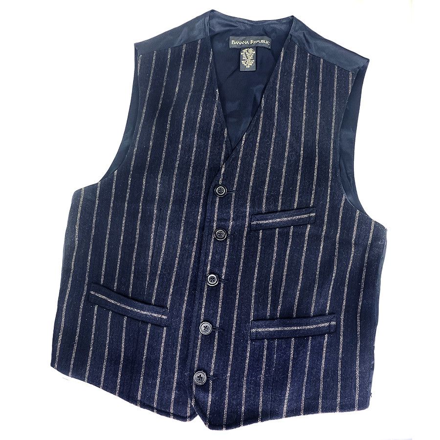 Banana Republic Vintage Banana Republic Navy & Brown Pinstripe Vest Size 36R - 2 Thumbnail