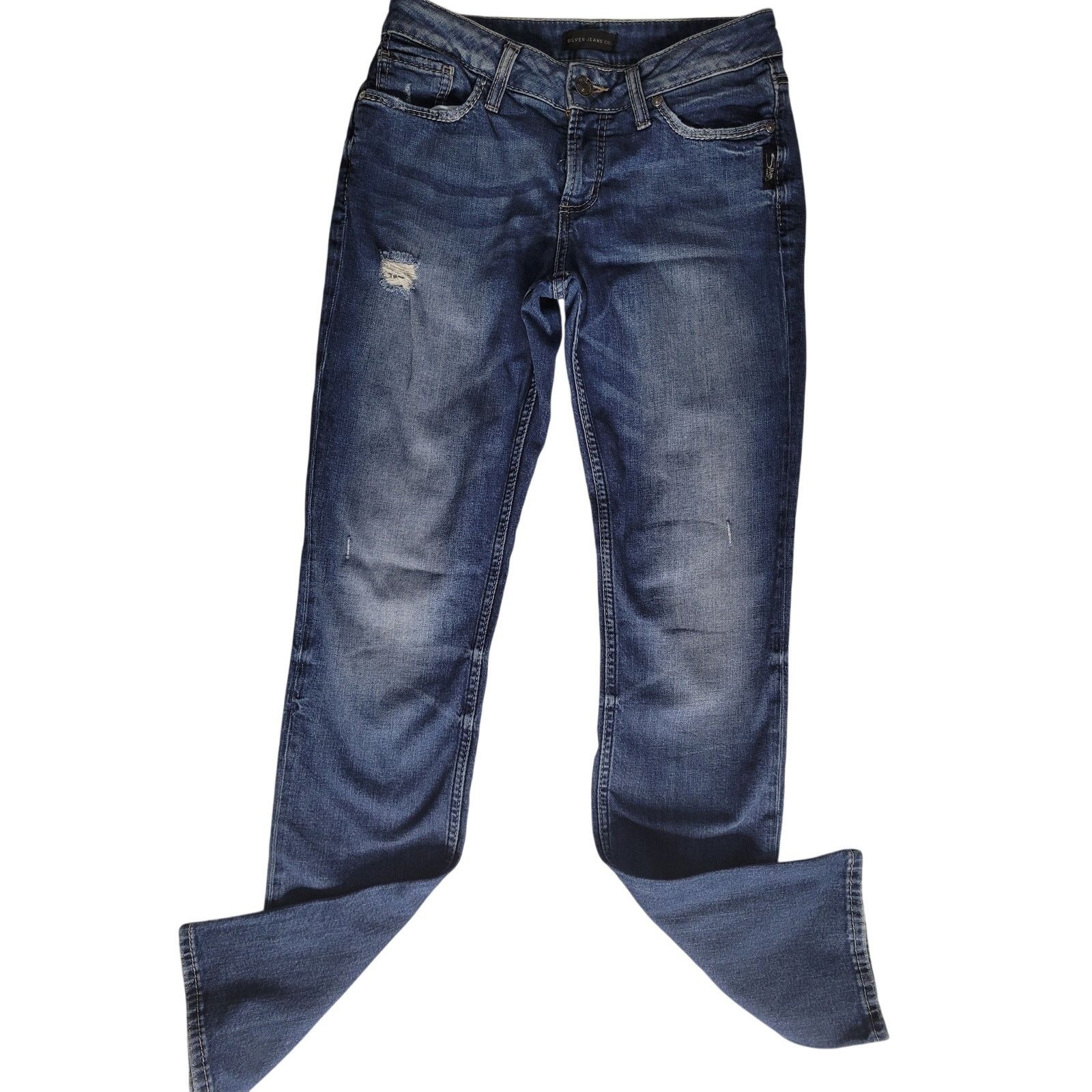 Silver Jeans Co. Silver Jeans Suki Straight Dark Distressed Indigo 26W/32L Size 26" / US 2 / IT 38 - 2 Thumbnail