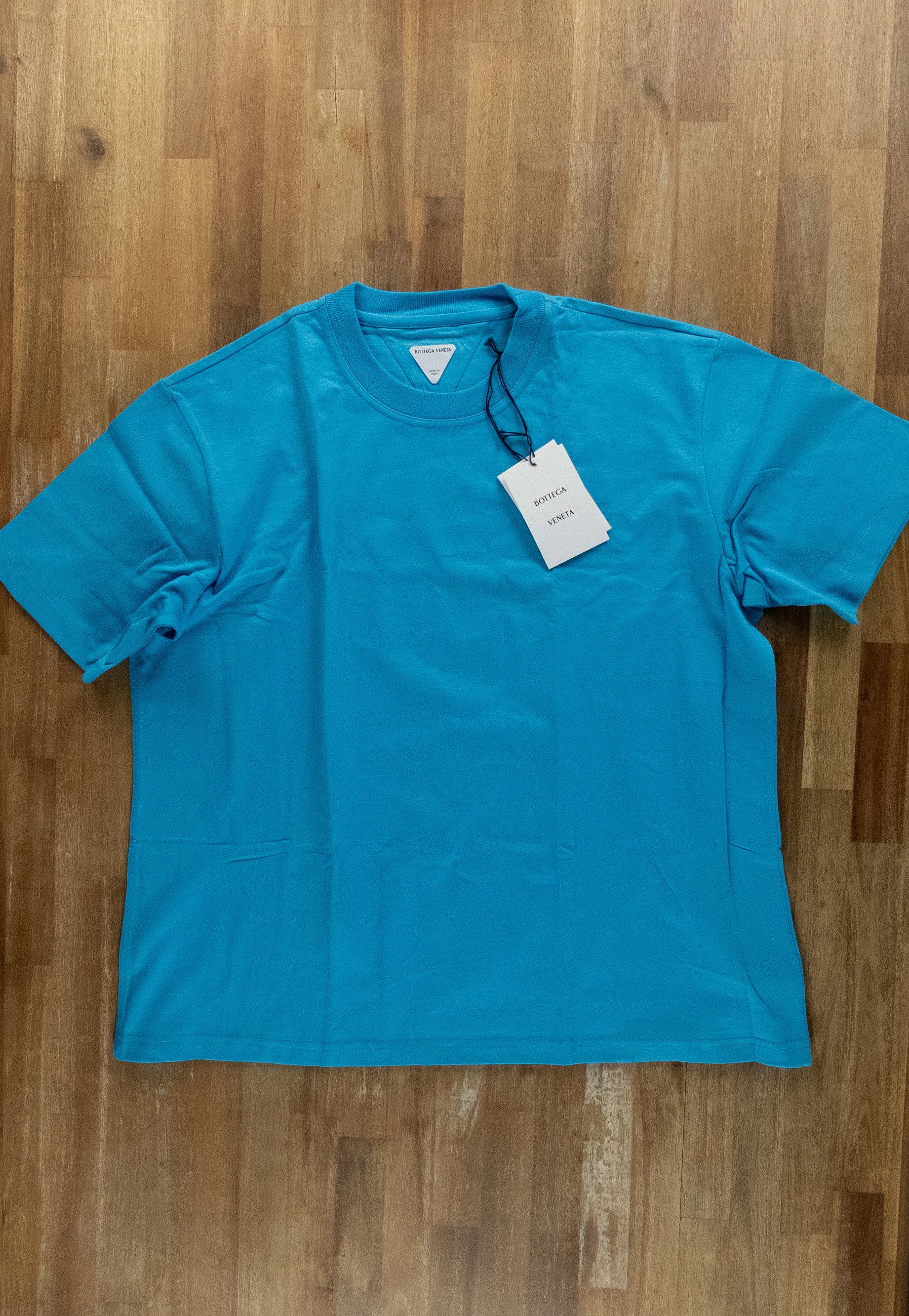 Pre-owned Bottega Veneta Sunrise Solid Blue Cotton T-shirt Large