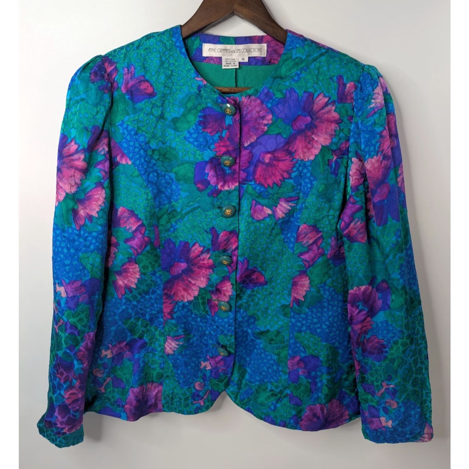 Vintage VINTAGE Anne Crimmins for Umi Collections Purple Floral Silk Button Blouse Sz 14 Size XL / US 12-14 / IT 48-50 - 3 Thumbnail