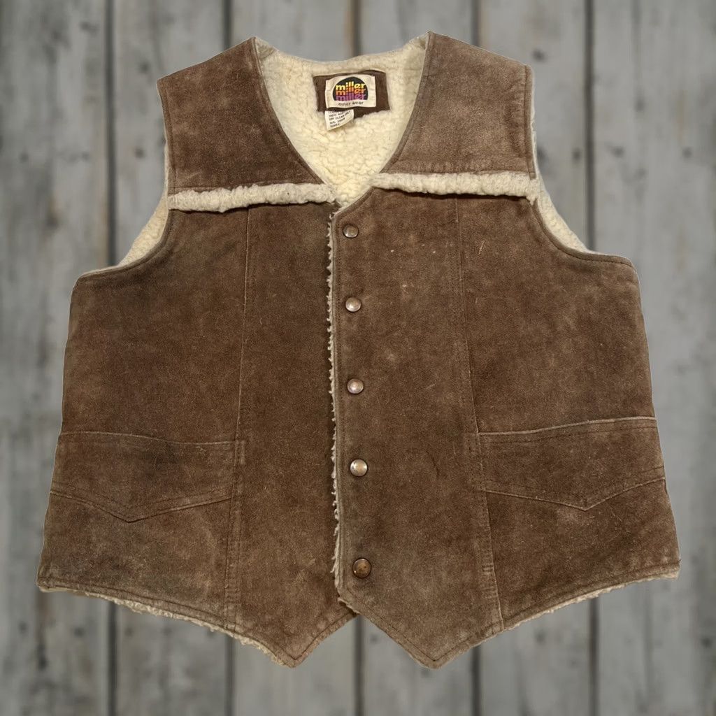 Vintage VINTAGE Miller Stockman Western Suede Leather Vest Men L Lined Cowhide Brown XS? No Size US L / EU 52-54 / 3 - 1 Thumbnail