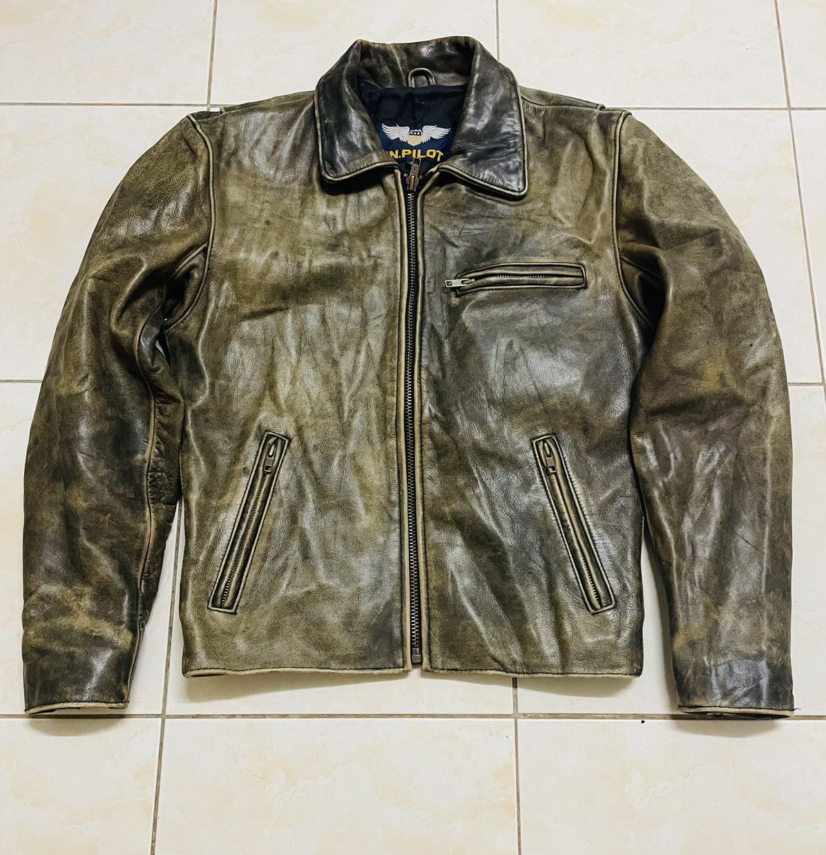Leather VINTAGE HN.PILOT LEATHER RIDER JACKET JAPAN Size US S / EU 44-46 / 1 - 2 Thumbnail