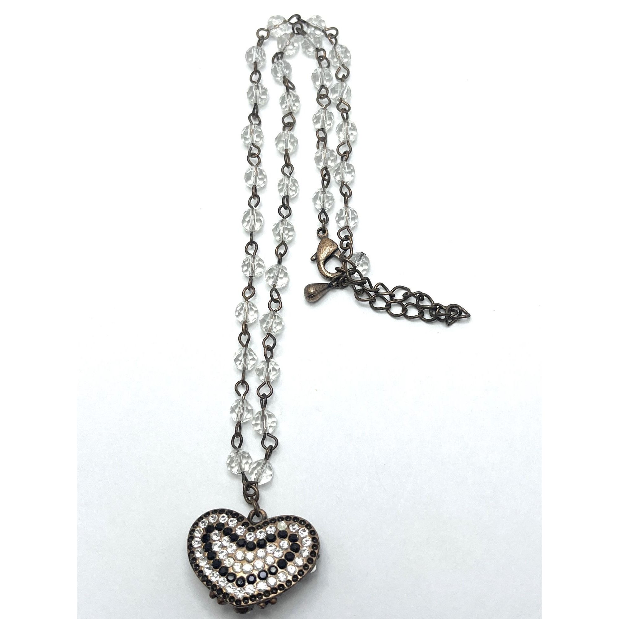 Vintage Crystal Beaded Heart Charm Necklace