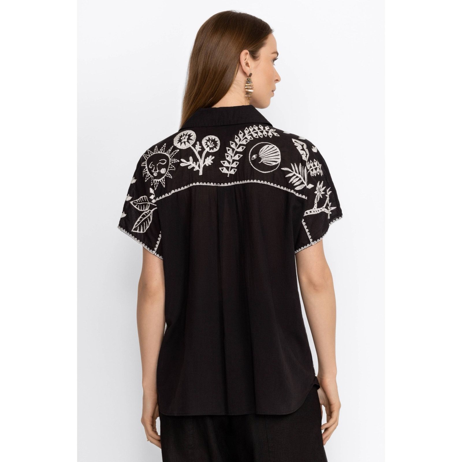 Johnny Was Johnny Was Luciana Dolman Shirt Black White Tropical Embroid Size M / US 6-8 / IT 42-44 - 12 Thumbnail