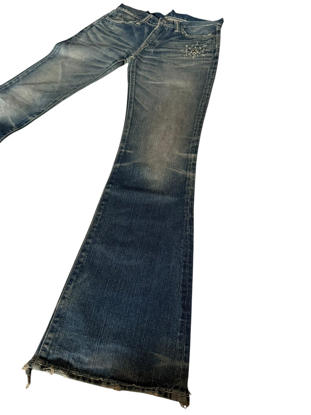 Japanese Brand Flared Jeans David Olive Accessories Faded Distressed Denim Size US 29 - 9 Thumbnail