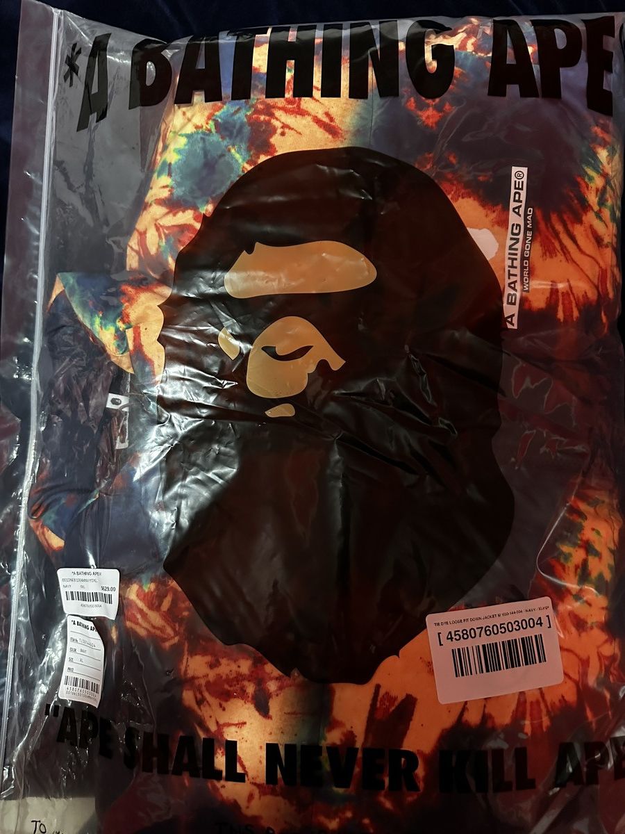 image of Bape Tie Dye Loose Fit Down Jacket in Navy, Men's (Size XL)