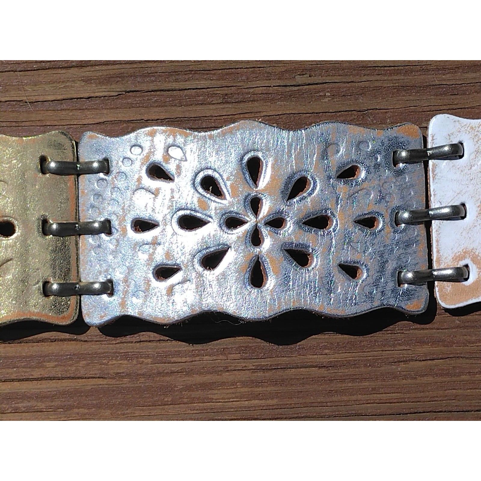 Fossil Fossil Women Leather Belt Boho Silver Link Flower White Gold Size ONE SIZE - 4 Thumbnail