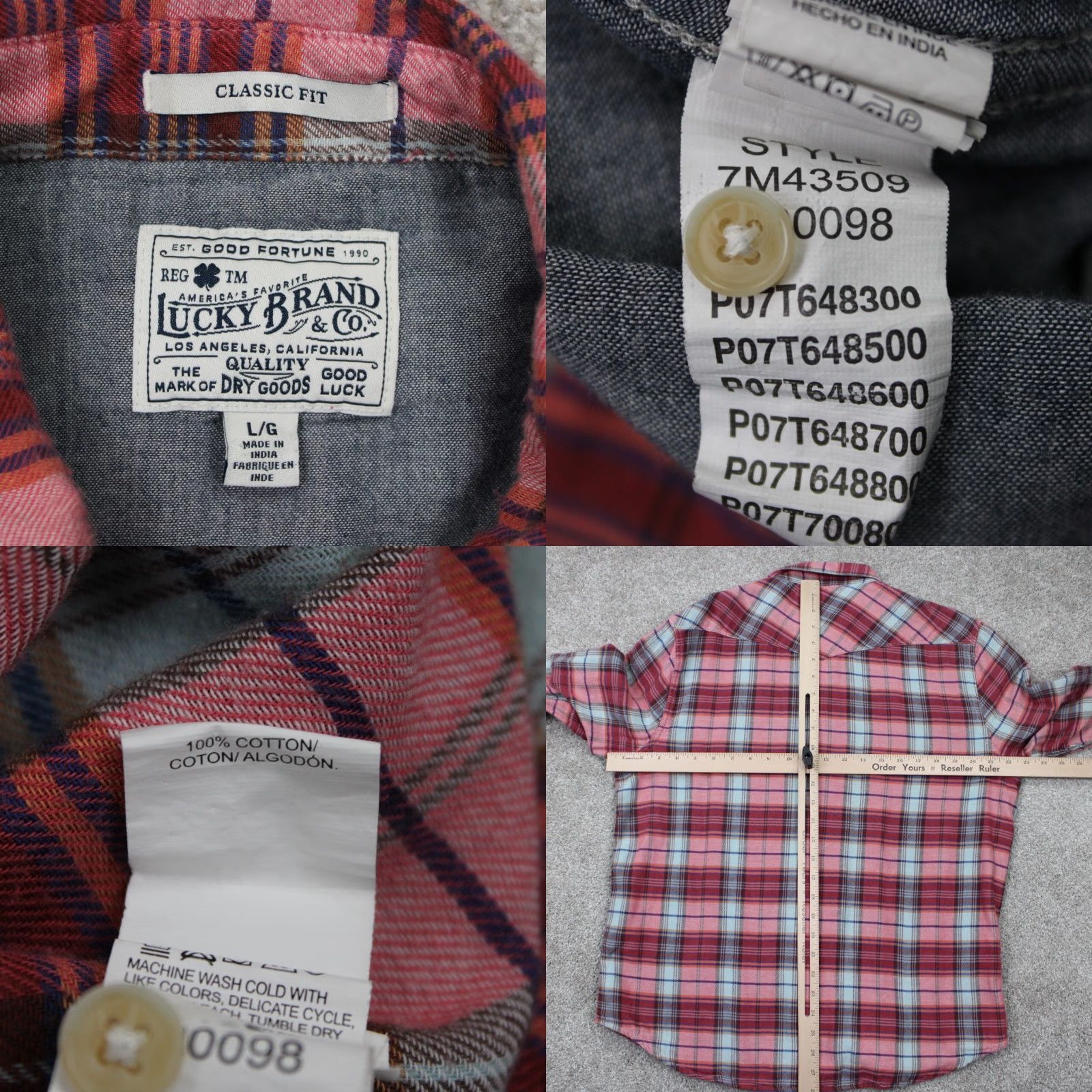 Lucky Brand Lucky Brand Button-Up Shirt Adult Large Red/Blue Plaid Cotton Pearl Snap Western Casual Business Formal Workwear Mens L Size US L / EU 52-54 / 3 - 8 Thumbnail