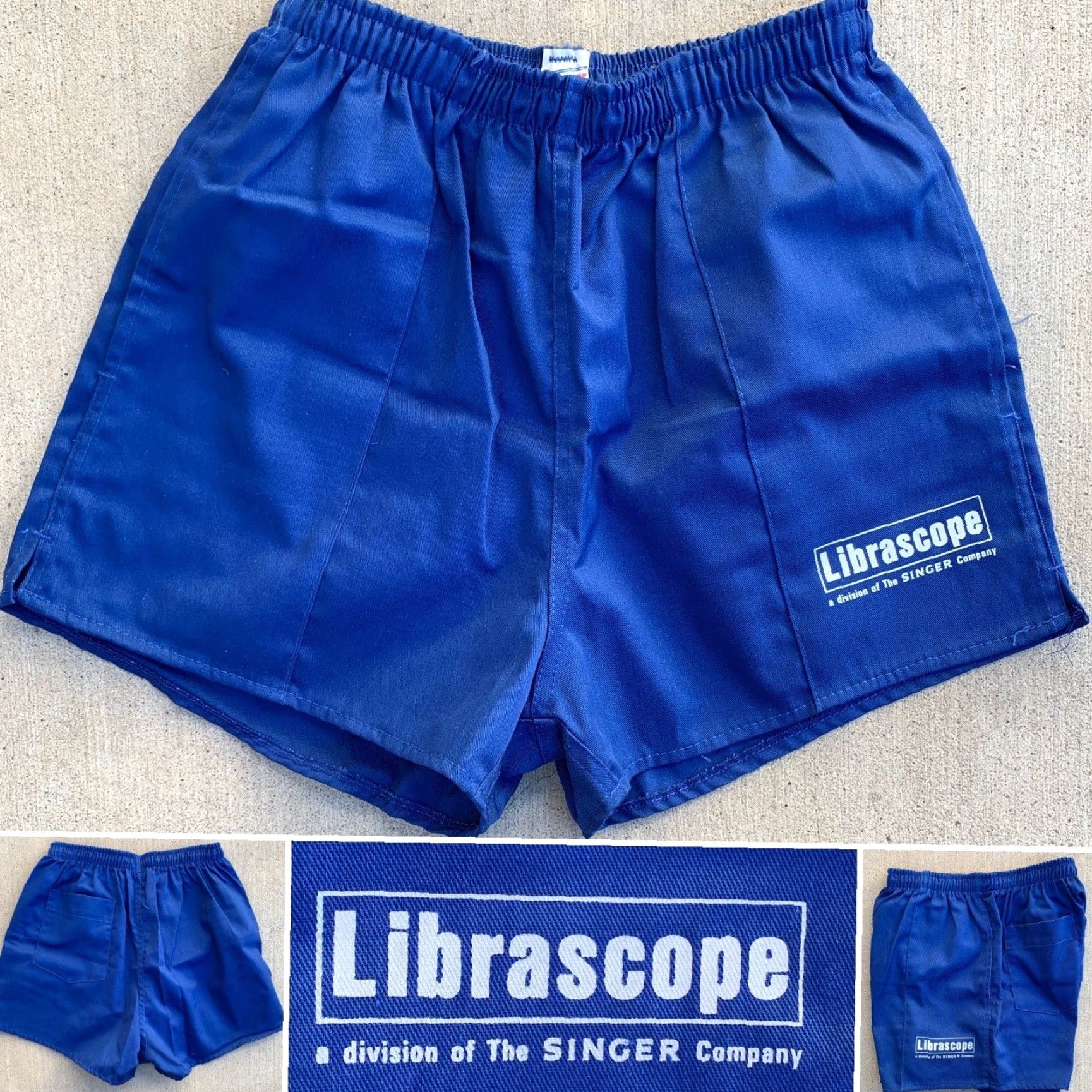 Soffe VINTAGE Soffe Shorts Unisex Adults M Blue Cotton Blend Drawstring Waist Flat Front Graphic Left Leg 32-34 12” Rise Casual Size US 31 - 2 Thumbnail