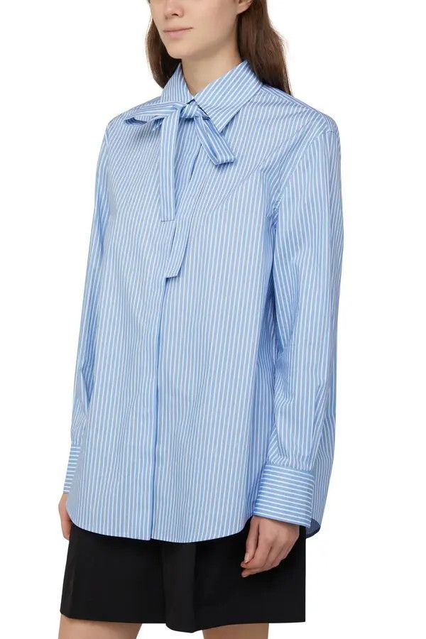 Valentino o1s22i1n0924 Striped Poplin Shirt in Blue Size M / US 6-8 / IT 42-44 - 3 Thumbnail