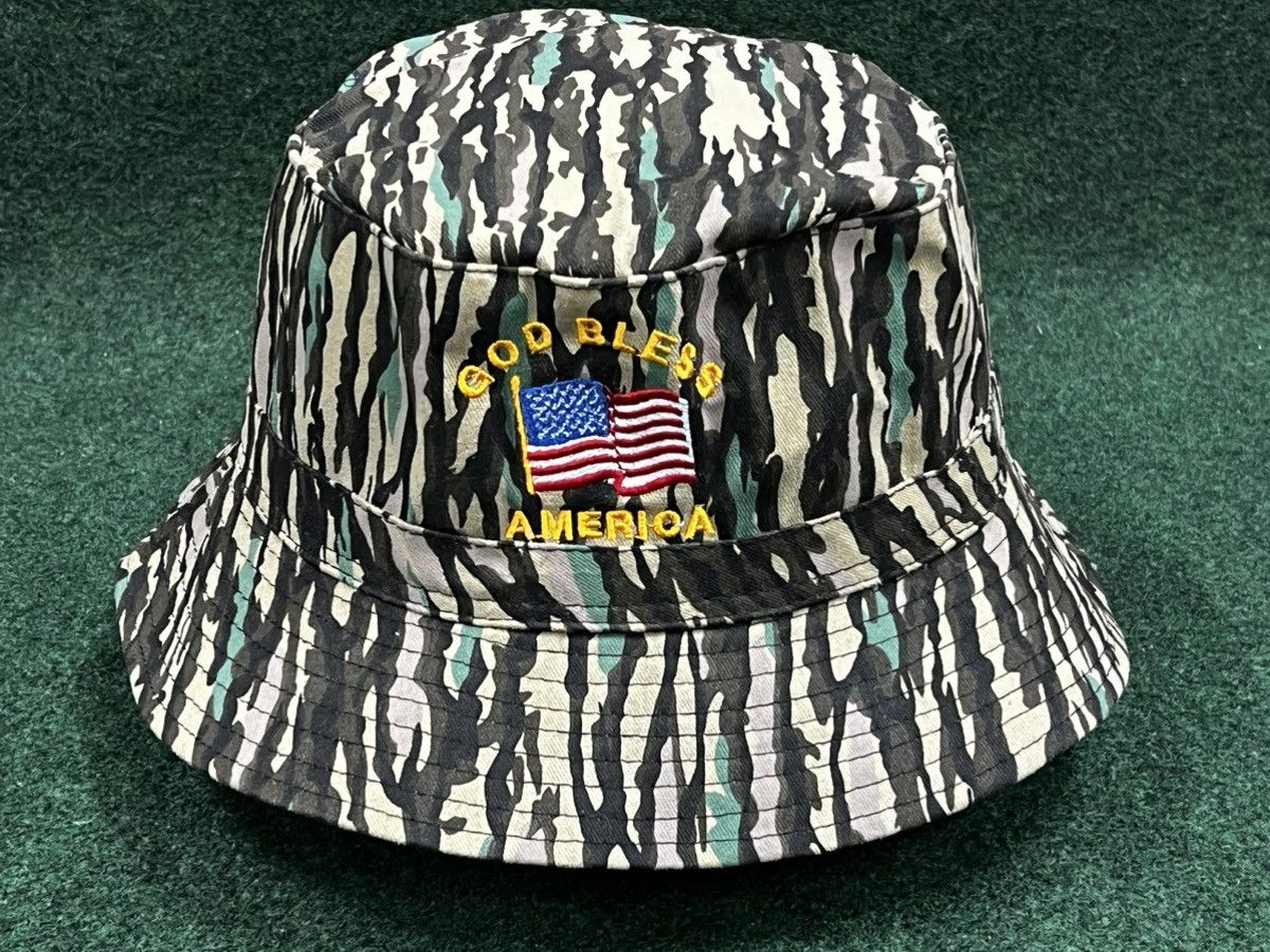 Vintage Vintage 90s God Bless America Trebark Camo Bucket Hat Size ONE SIZE - 1 Thumbnail