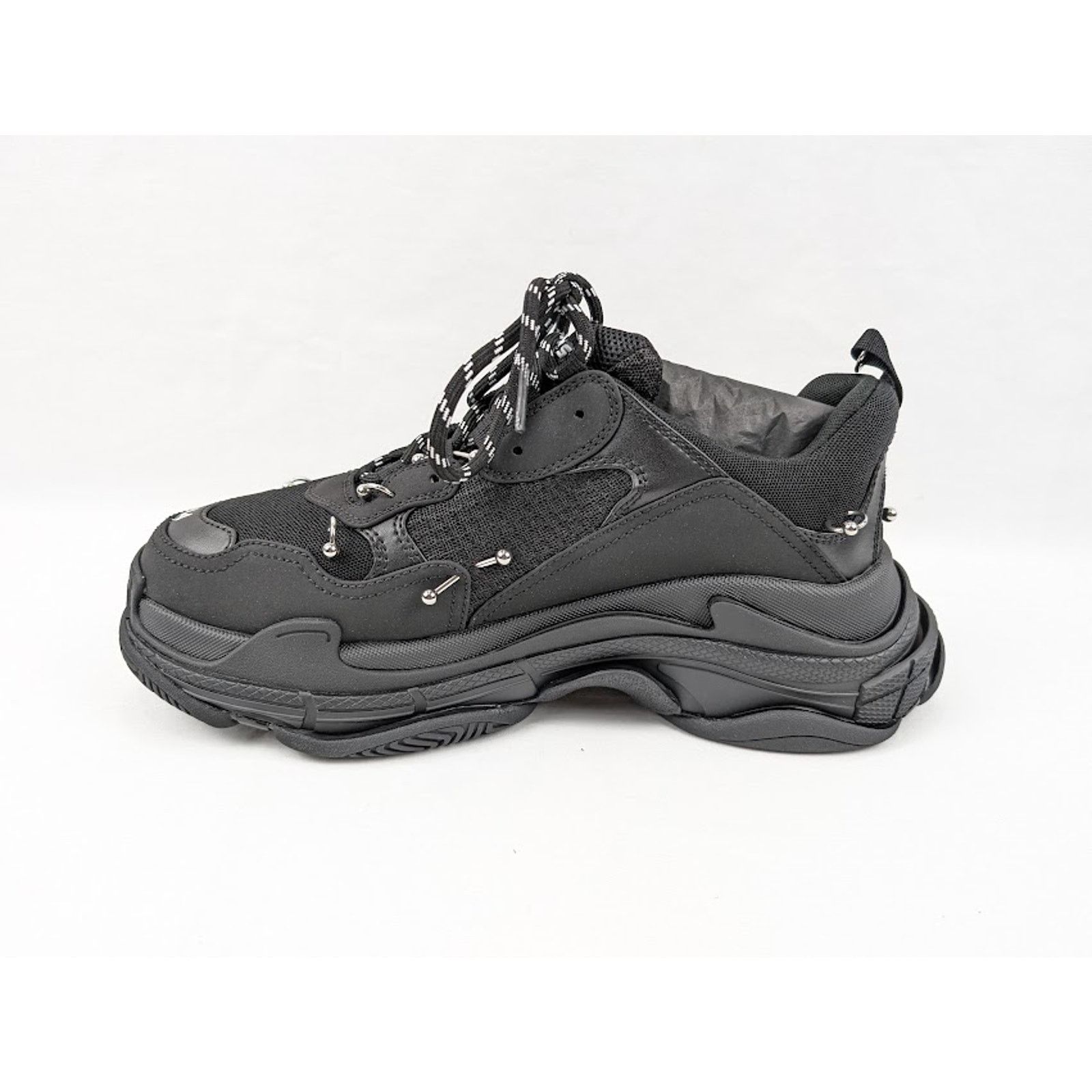 Balenciaga o1rshd1 Triple S Soccer Sneakers in Black/Silver Size US 13 / EU 46 - 8 Thumbnail