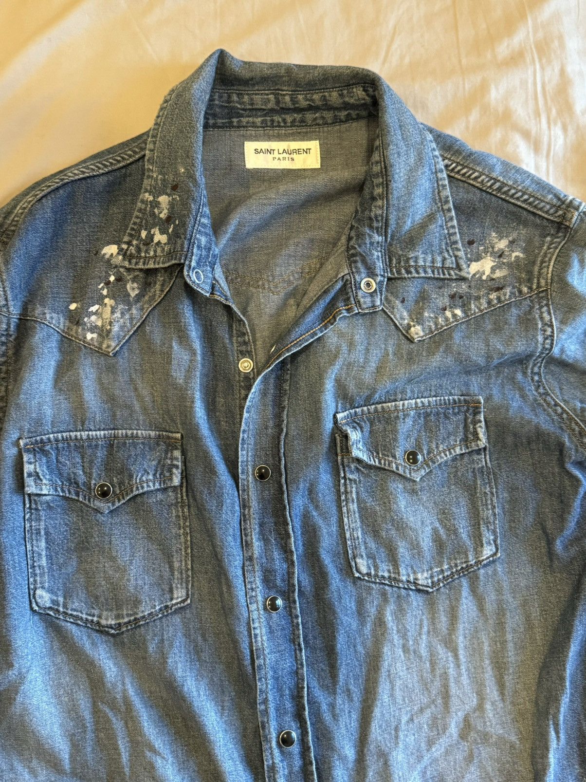 Saint Laurent Paris Saint Laurent Paint Splatter Denim Shirt Size US M / EU 48-50 / 2 - 9 Thumbnail