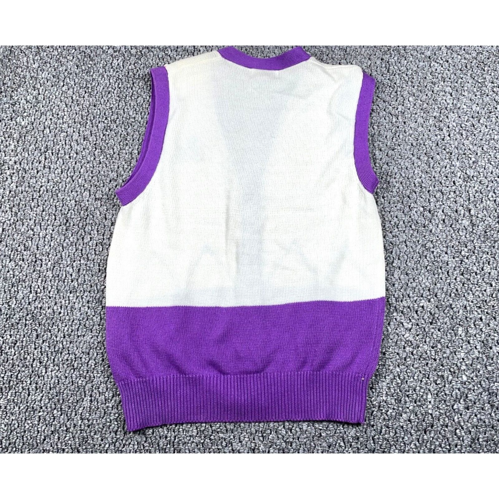 Vintage VINTAGE La Mode Argyle Button Up Sweater Vest Women's Large White Purple Chunky Knit 90s Retro Size L / US 10 / IT 46 - 2 Thumbnail