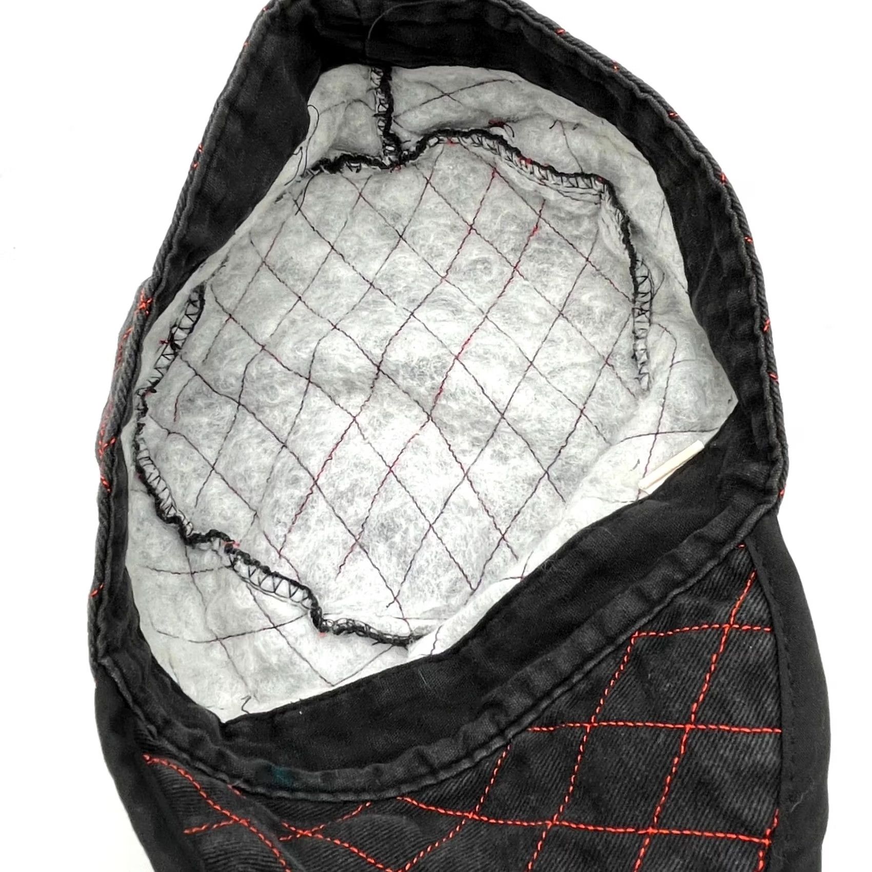 Vintage Comeaux Hat Cap Mens M Black Quilted Red Stitching Short Brim Flat Cap Geometric Motorcycle Outdoor Casual Workwear Front Brim Mens Size US 31 - 4 Thumbnail