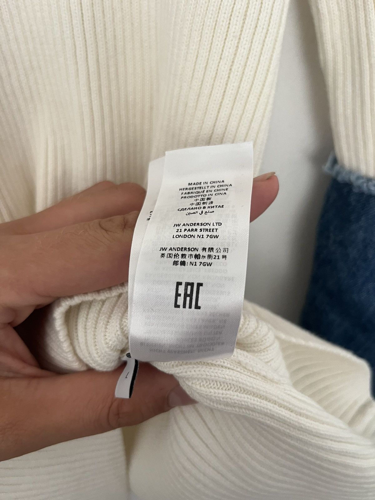 JW Anderson J.W Anderson white rib top with denim sleeves Size L / US 10 / IT 46 - 7 Thumbnail